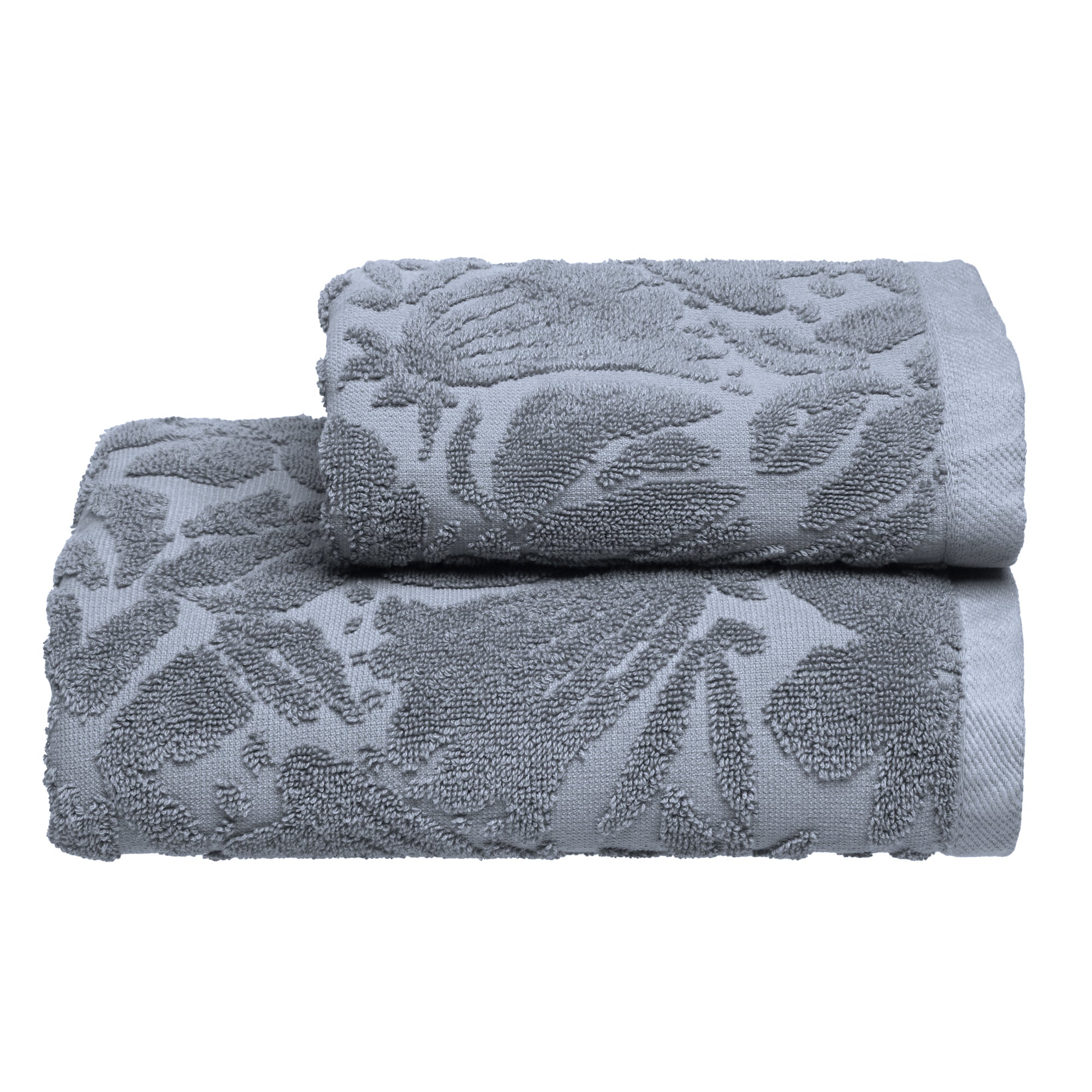 Set Asciugamani Jacquard Tinto Capo FLOWERS Bagno Moreali Tessile Casa 60 x 100 / 40 x 60 Azzurro Polvere