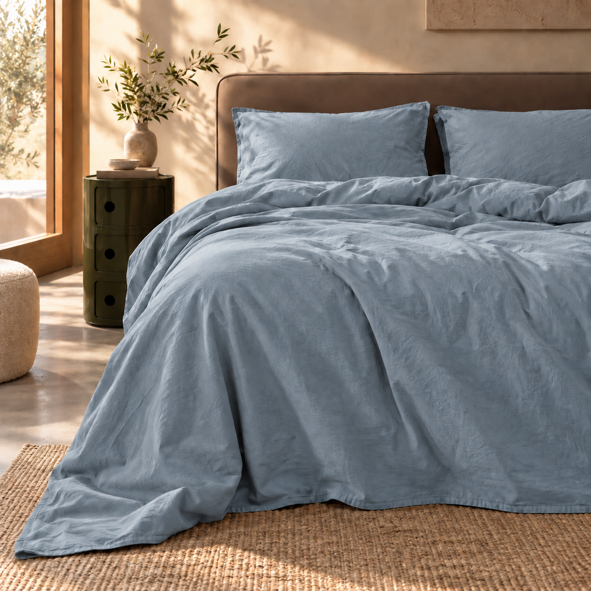 Parure Copripiumino Cotone No-Stiro ESSENZIALE Letto Moreali Tessile Casa Matrimoniale Azzurro Polvere