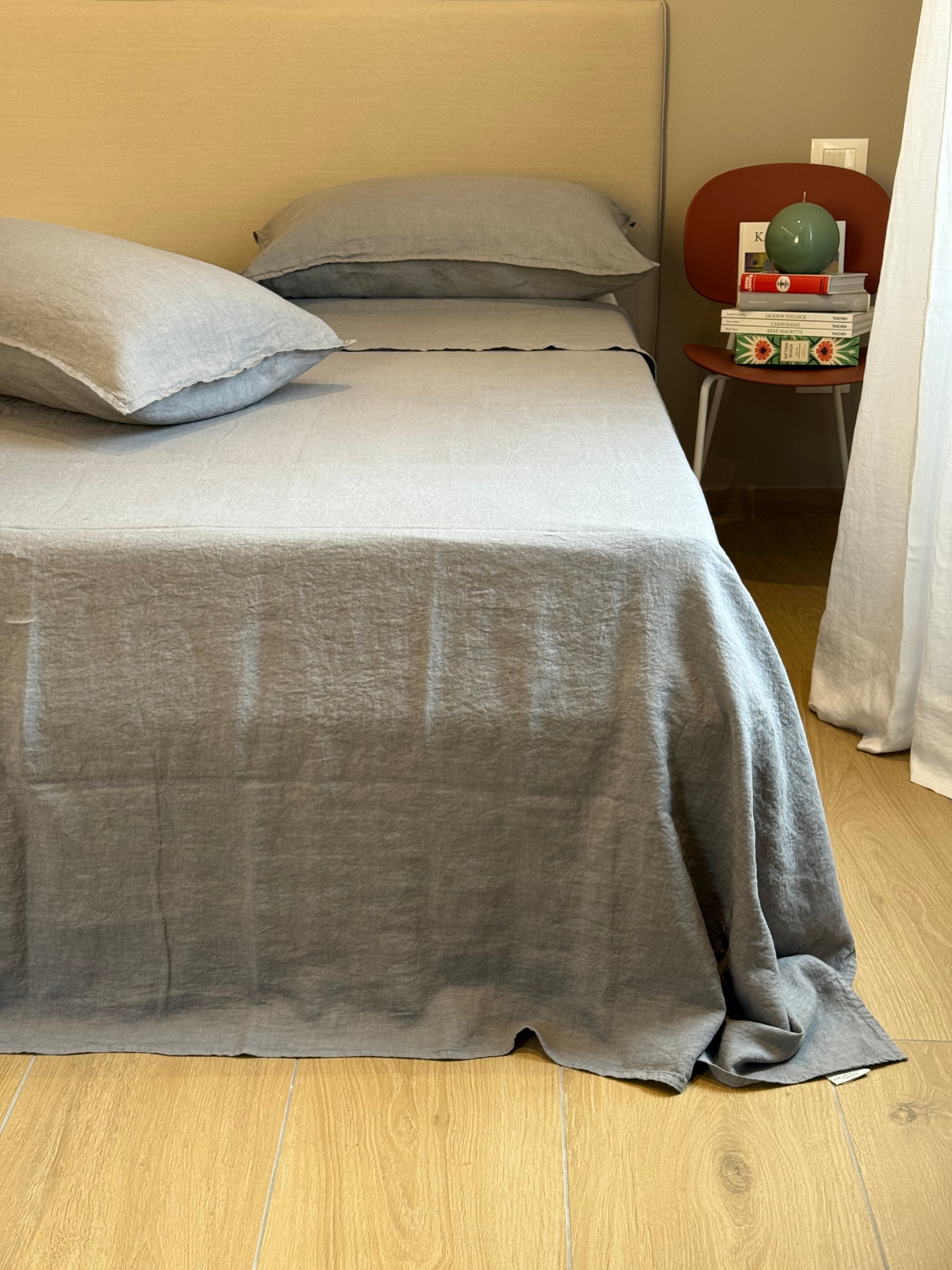 Parure Lenzuola No-Stiro PURO LINO Letto Moreali Tessile Casa Matrimoniale Grigio