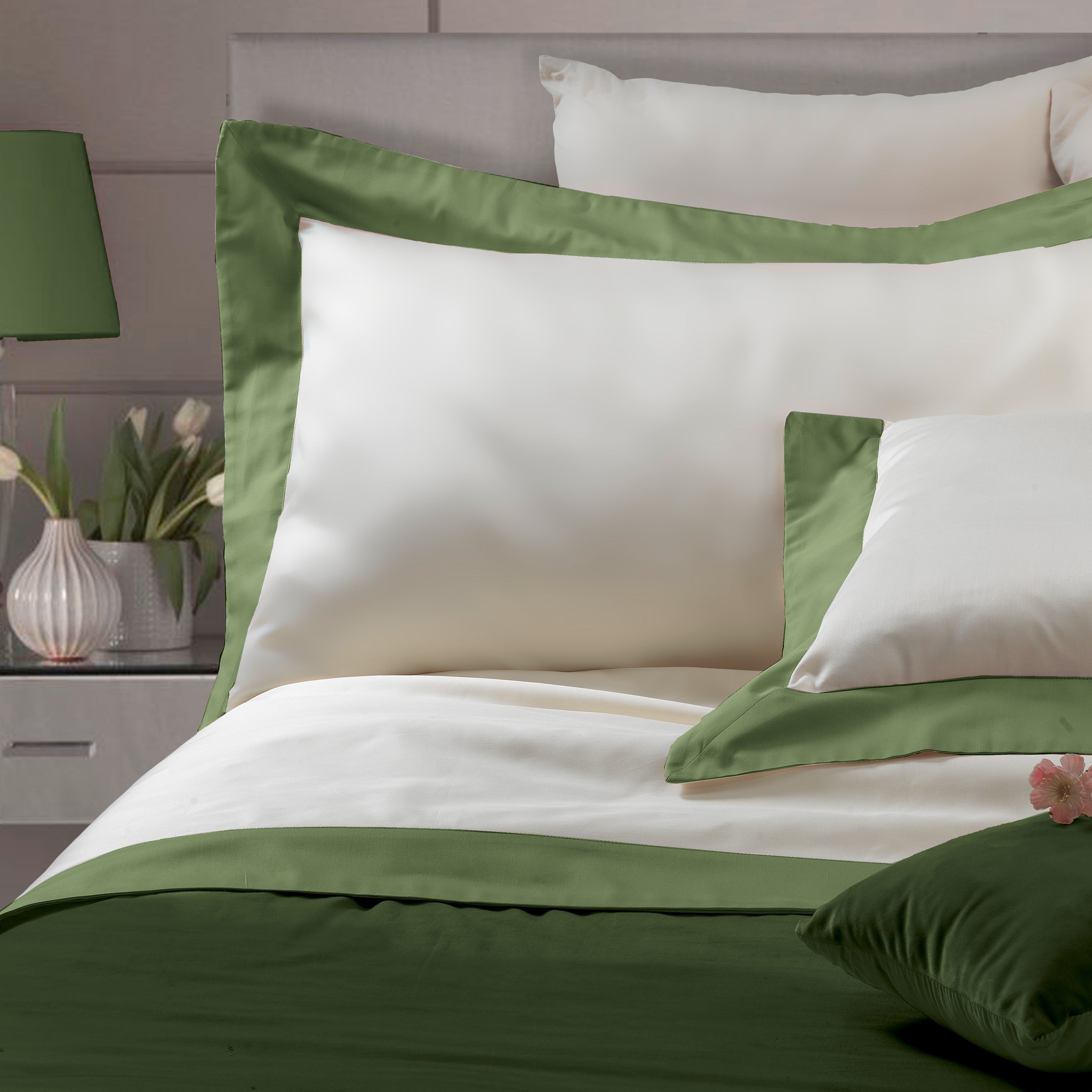 Parure Lenzuola Bordo Raso Luxury Letto Moreali Tessile Casa Matrimoniale Verde