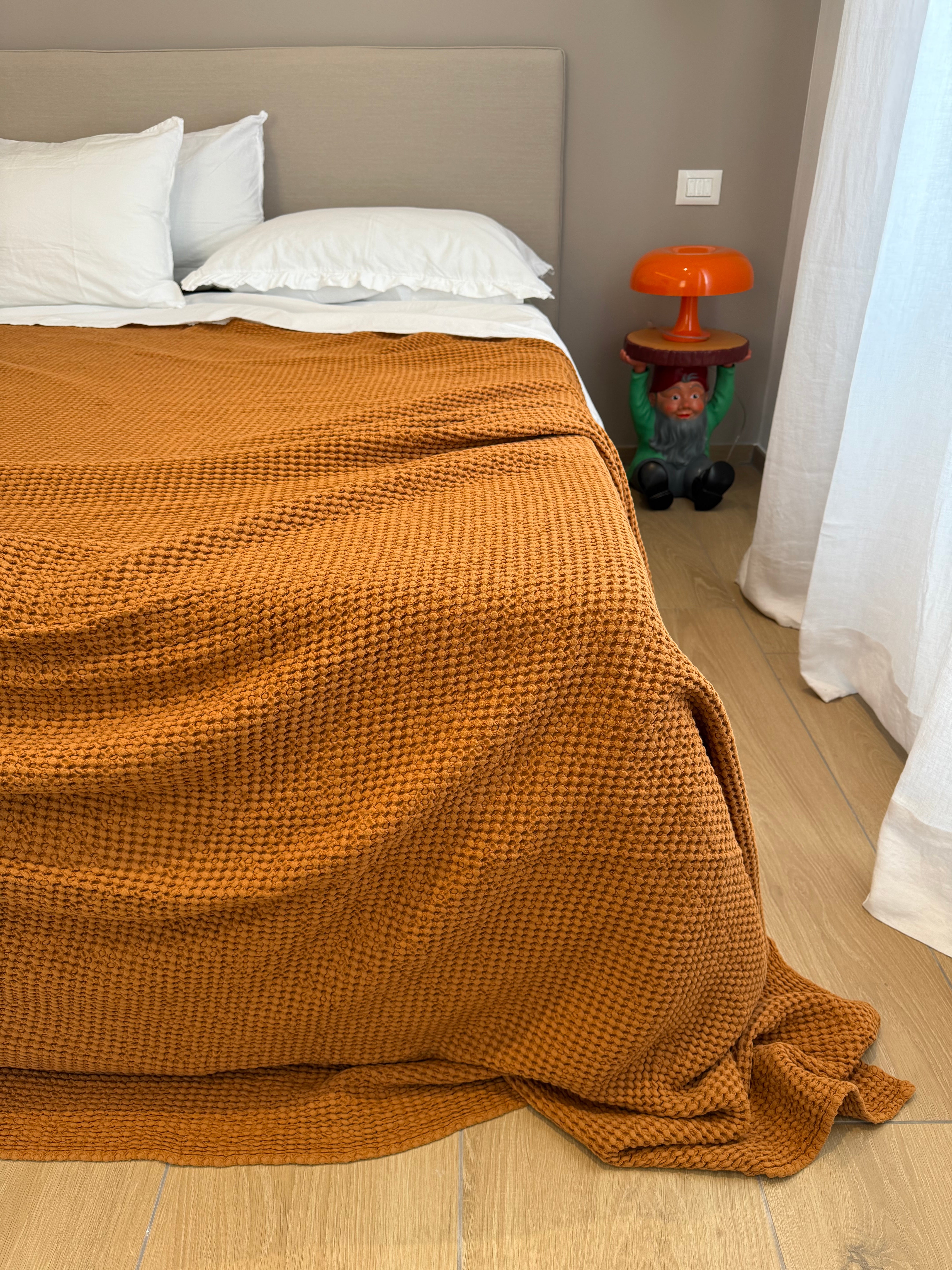 Copriletto Stone Washed Nido D'Ape Letto Moreali Tessile Casa Plaid 130 x 180 Rust/Coccio