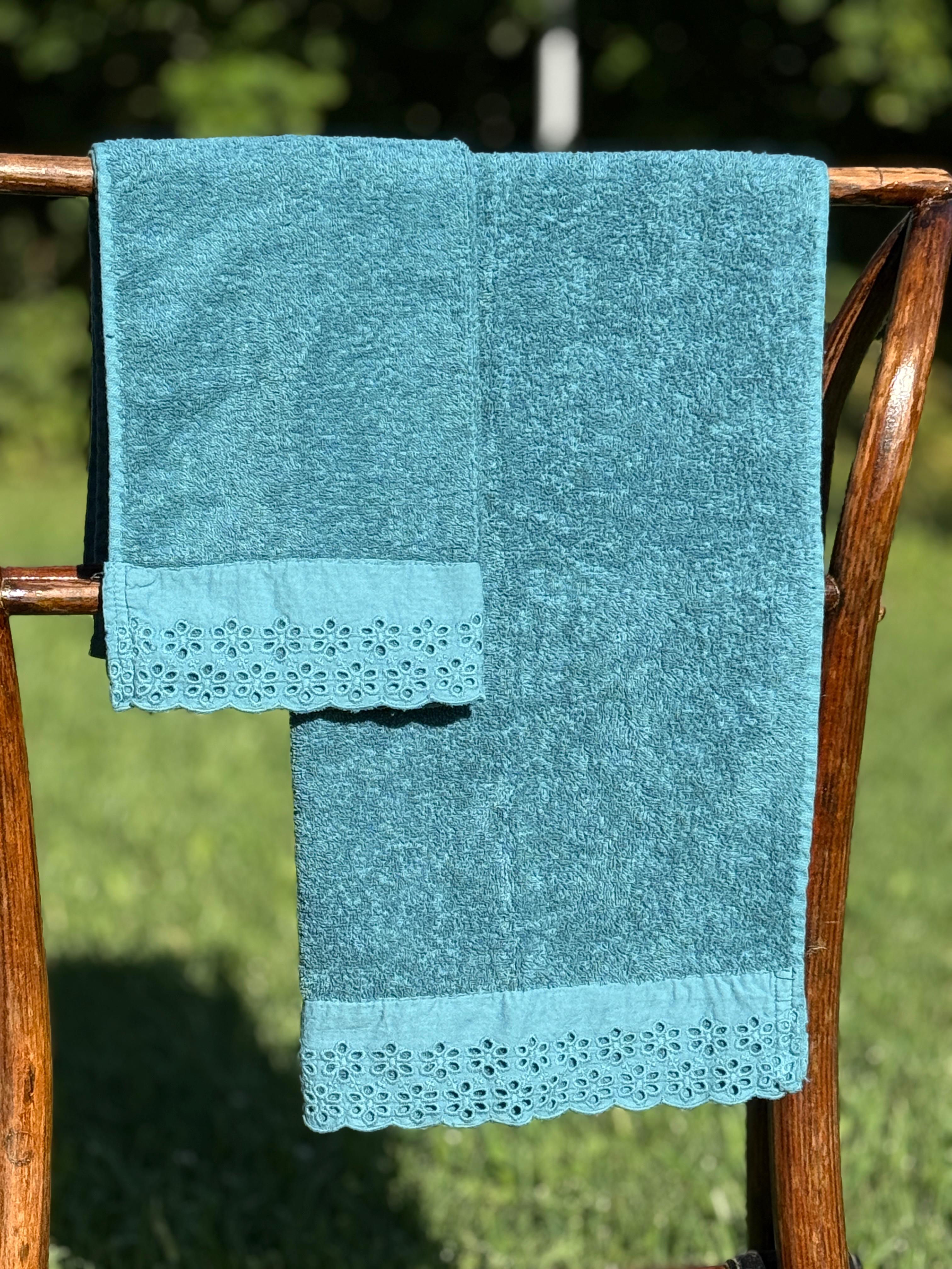 Set Asciugamani Bordo Sangallo Bagno Moreali Tessile Casa 60 x 100 / 40 x 60 Ottanio