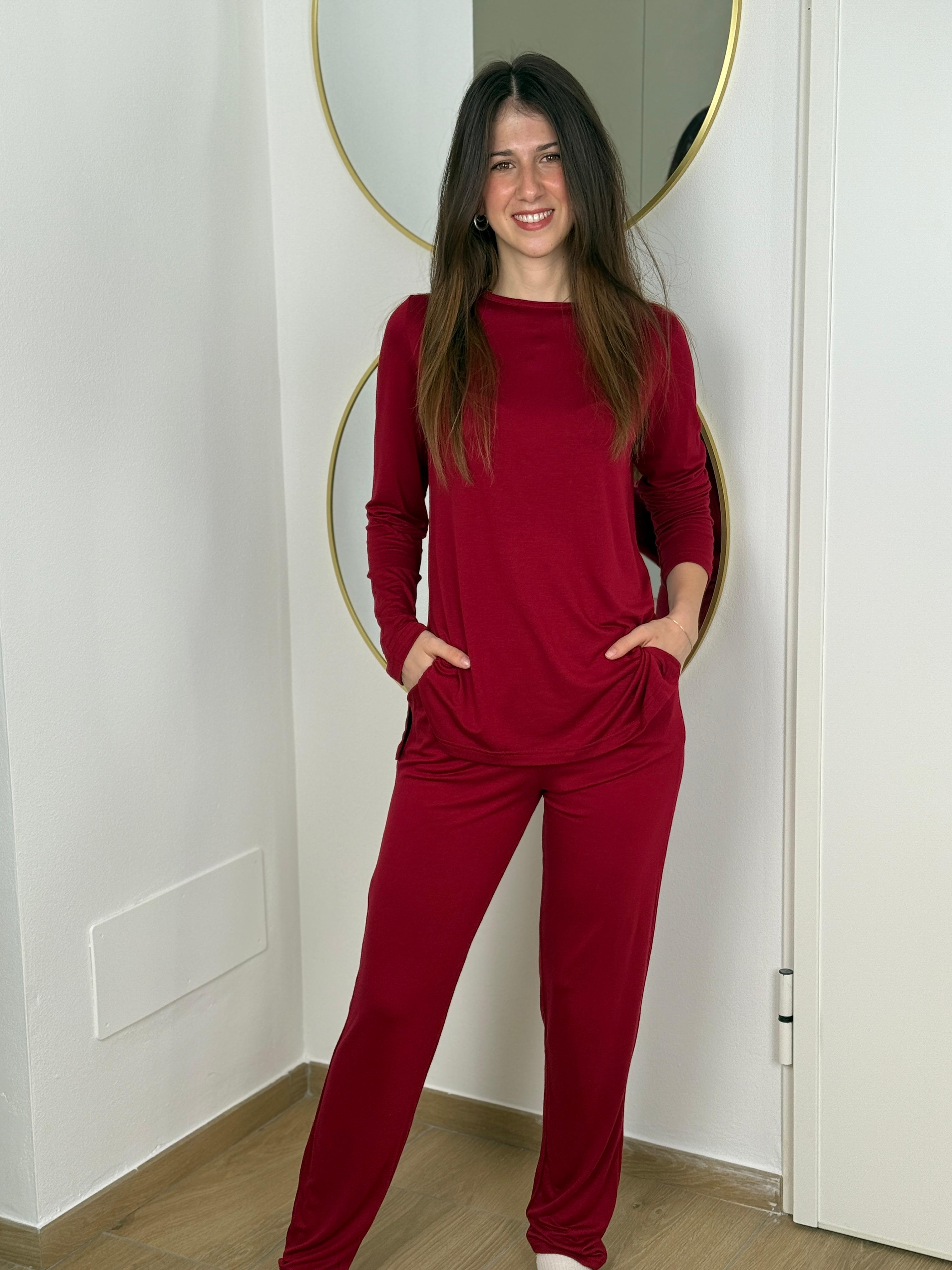 Pigiama Donna Viscosa Naturale Abbigliamento Moreali Tessile Casa S Rosso