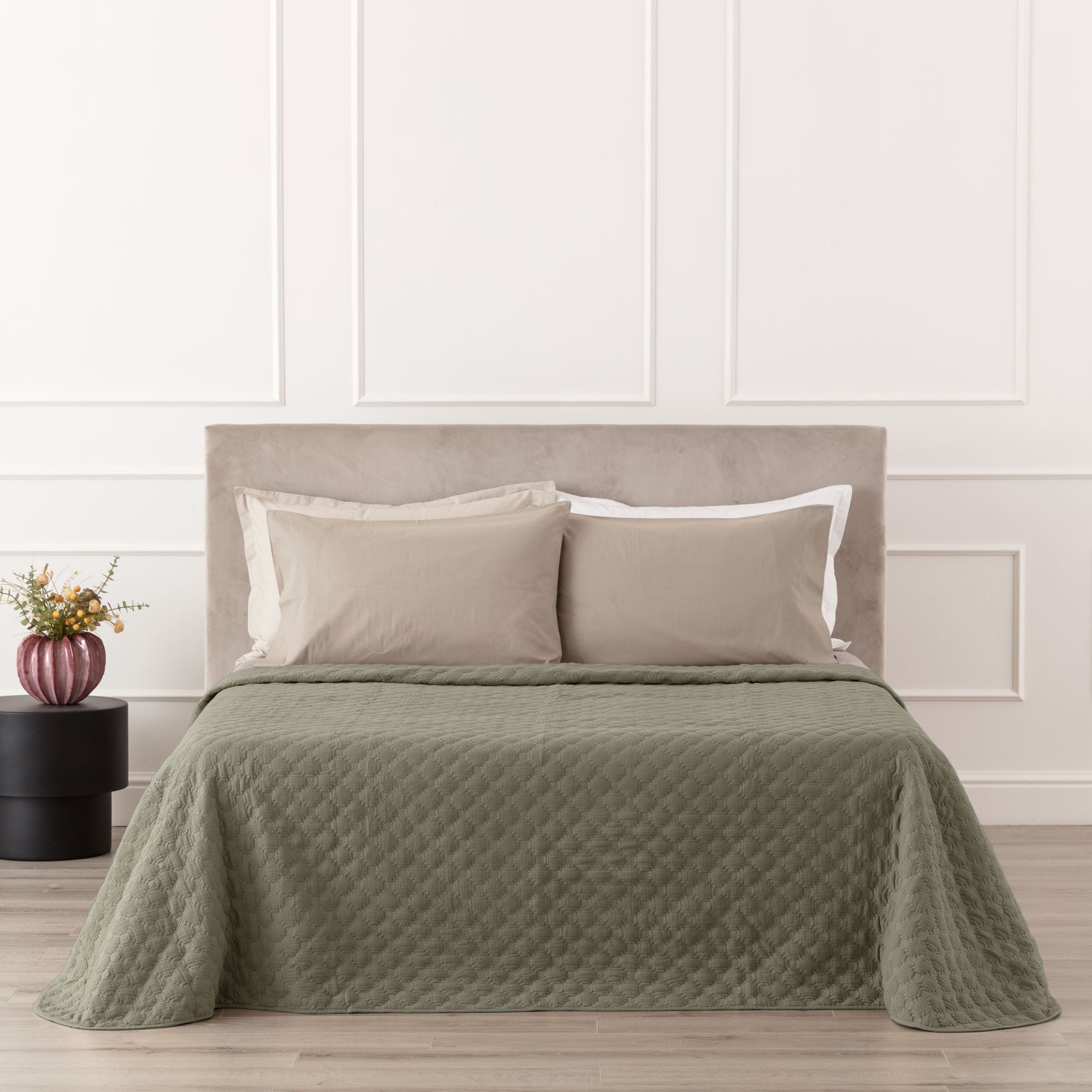 Trapuntino Mussola di Cotone ROMBUS Letto Riviera Matrimoniale 260 x 260 Verde Oliva