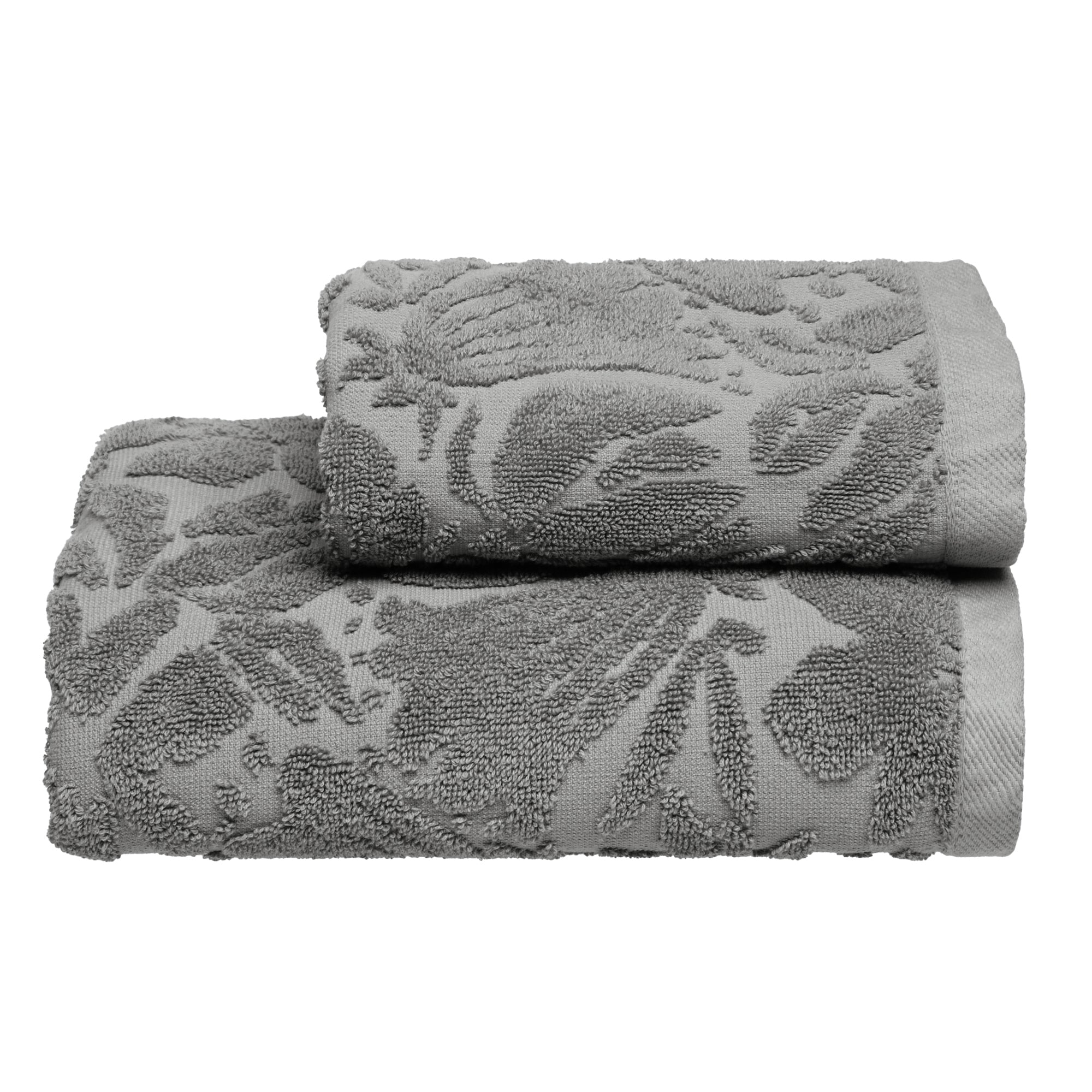 Set Asciugamani Jacquard Tinto Capo FLOWERS Bagno Moreali Tessile Casa 60 x 100 / 40 x 60 Grigio