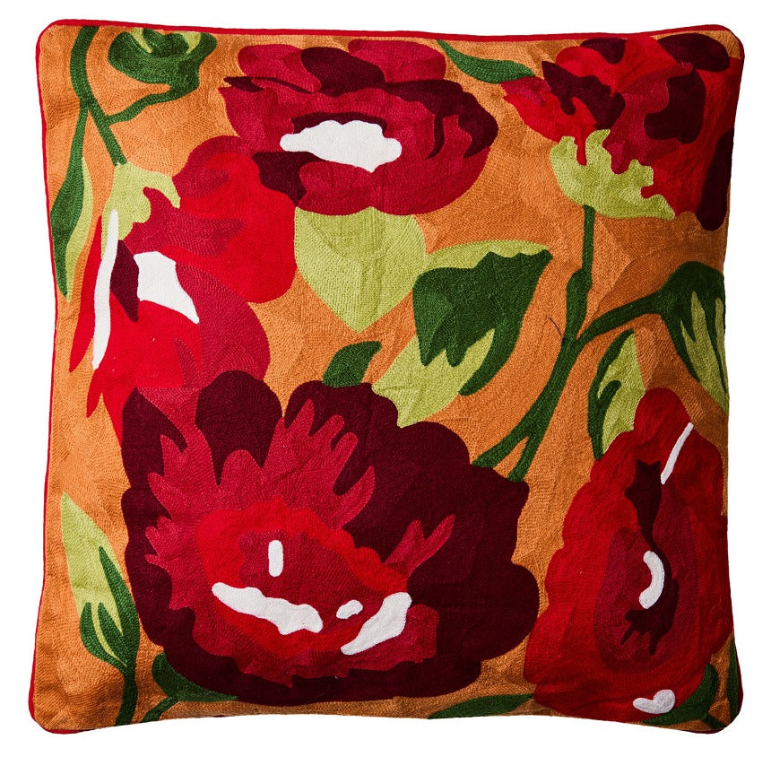 Cuscino Arredo 100% Cotone Ricamato RED GARDEN Soggiorno Moreali Tessile Casa 50 x 50 Multicolor