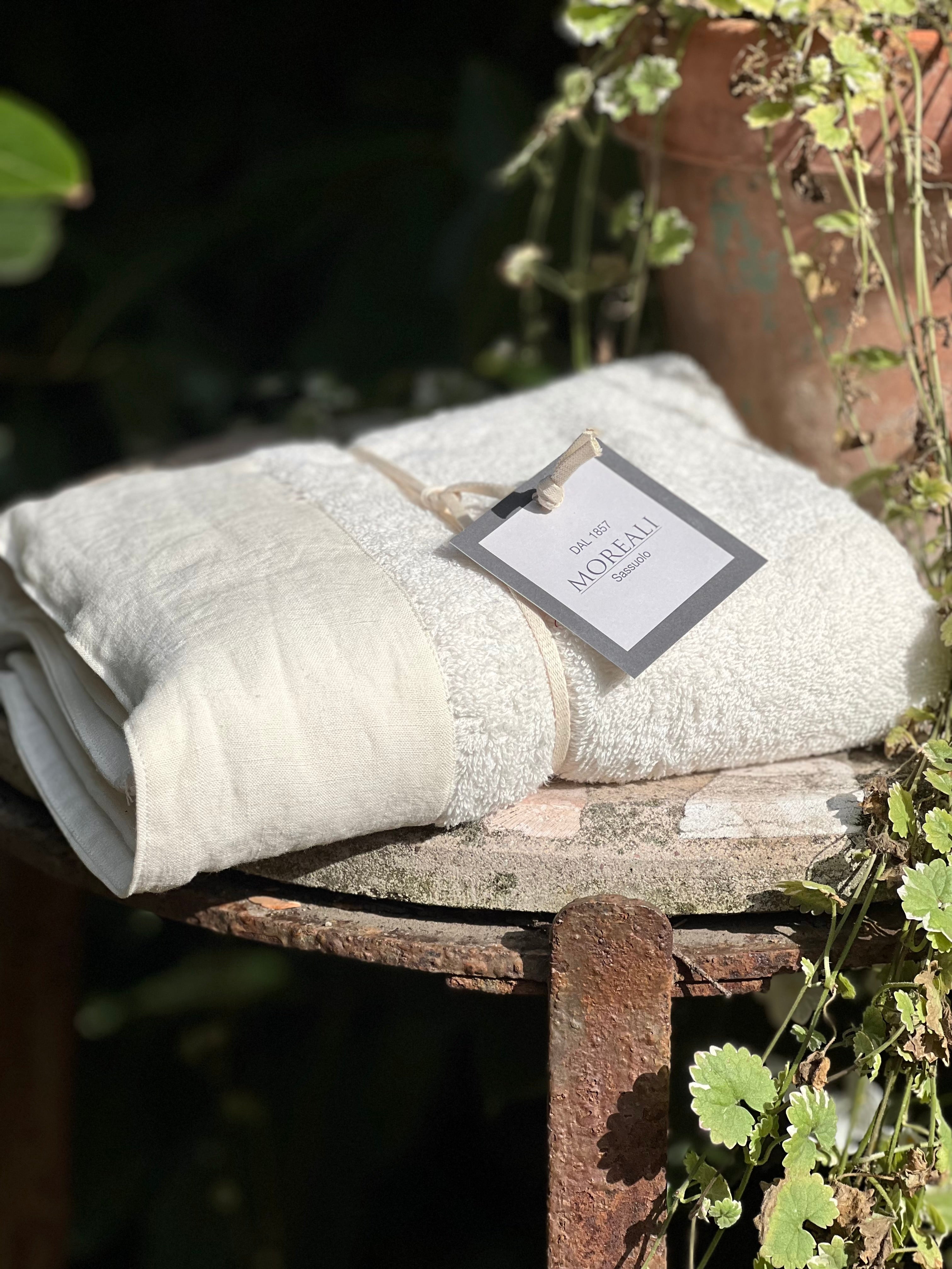 Set Asciugamani Nirano Bordo Lino Bagno Moreali Tessile Casa 60 x 100 / 40 x 60 Avorio