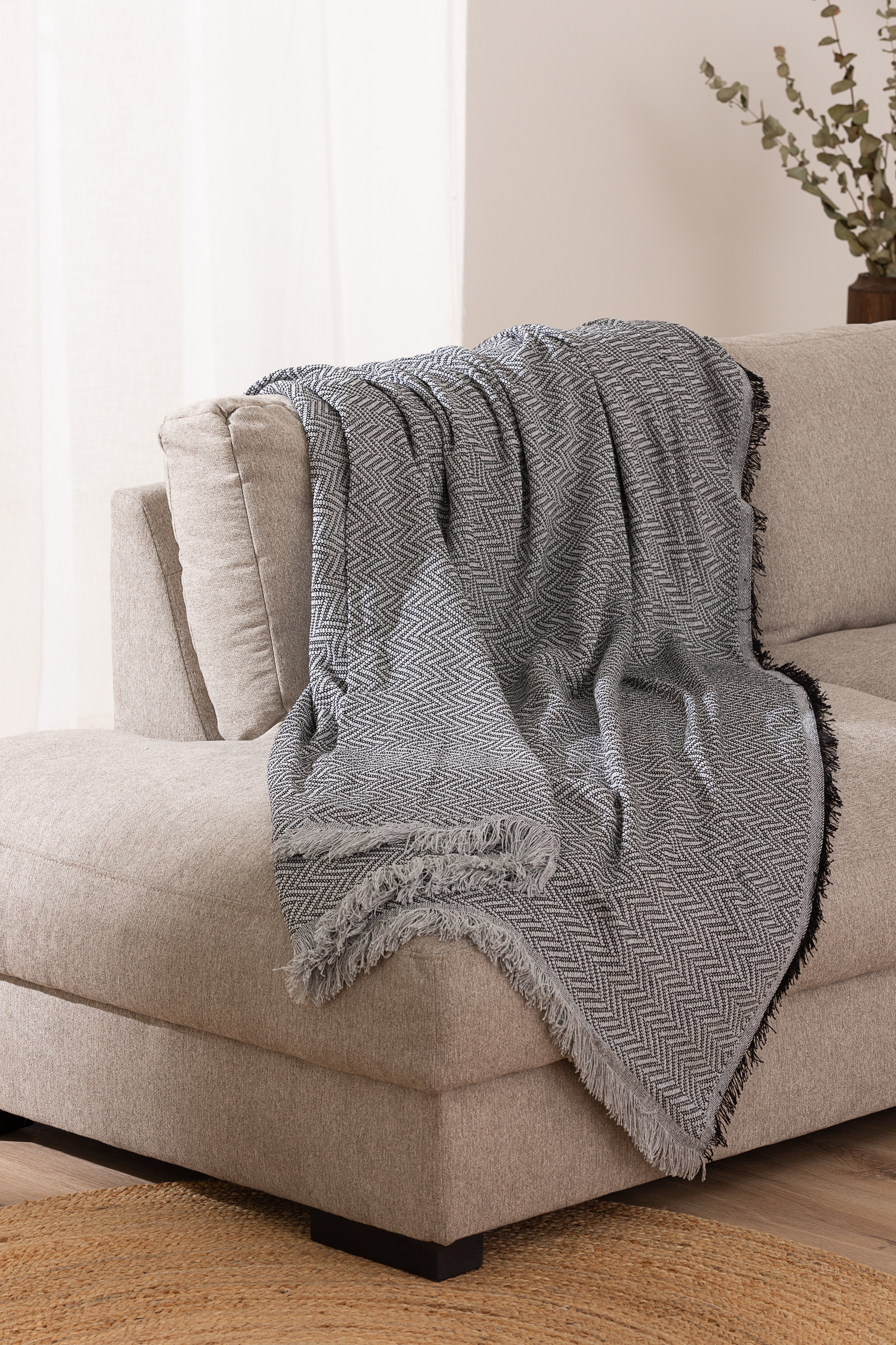 Telo Copritutto Cotone Zig Zag Kenya Soggiorno Belmarti 230 x 260 Grigio Scuro