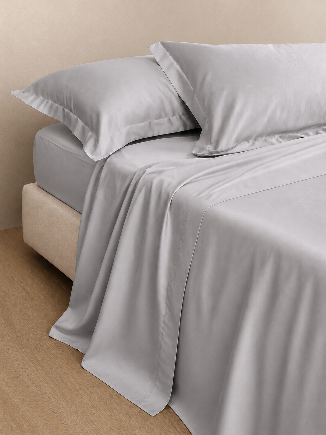 Completo Lenzuola Raso Cotone 300TC SATIN ELITE Letto Moreali Tessile Casa Matrimoniale Grigio Perla 226