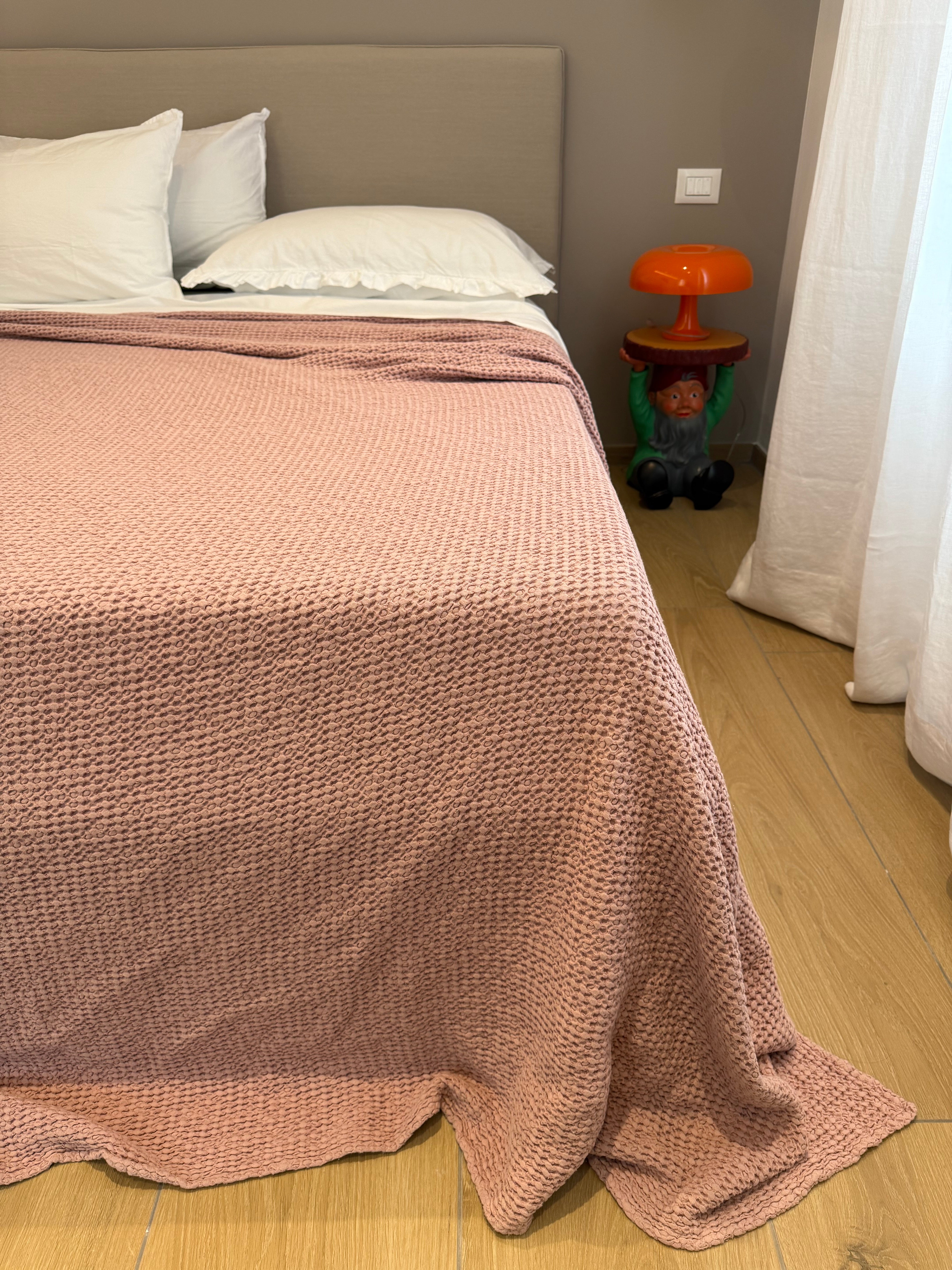 Copriletto Stone Washed Nido D'Ape Letto Moreali Tessile Casa Piazza e Mezzo 220 x 260 Rose Retro/Rosa