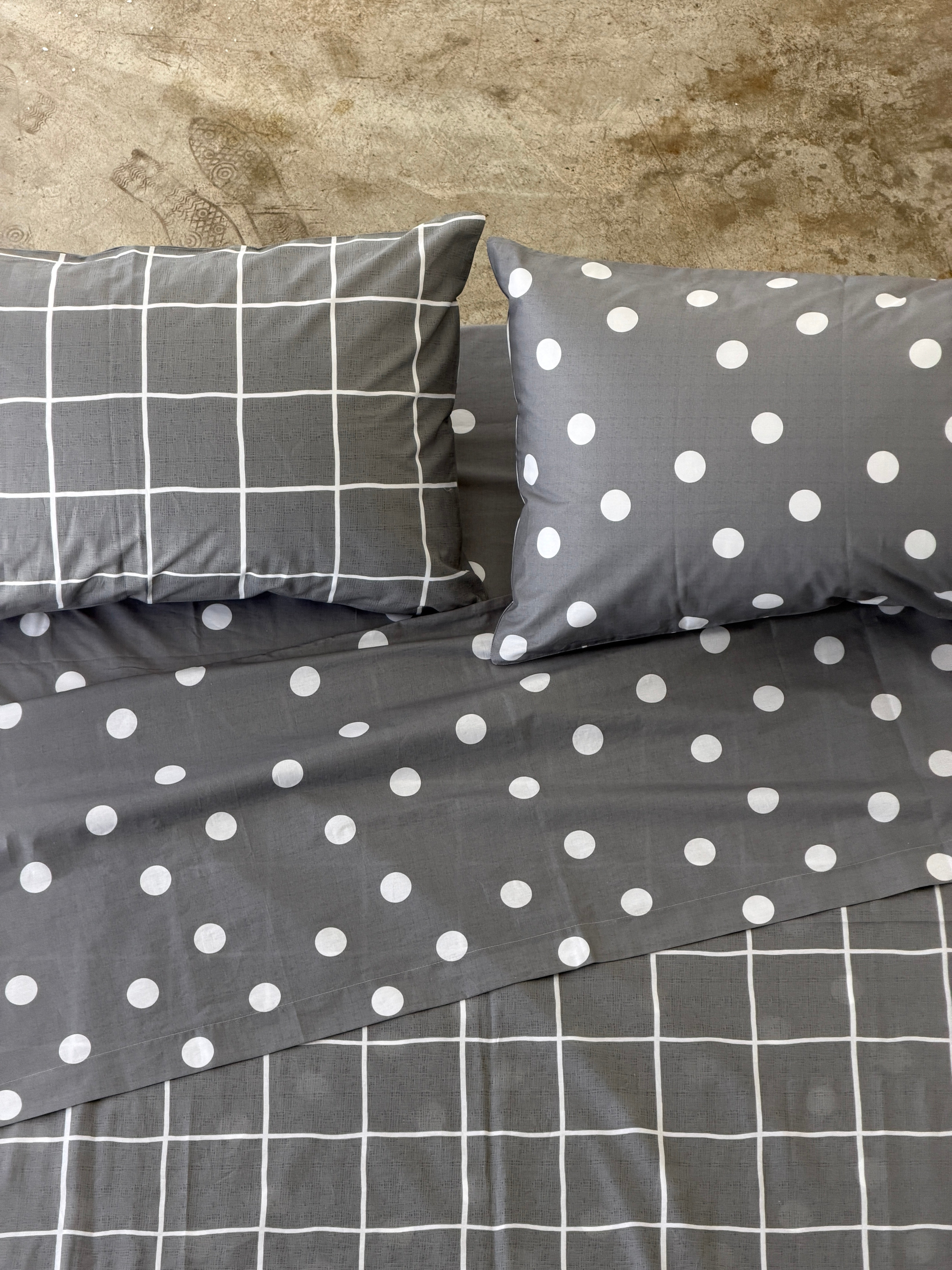 Completo Lenzuola Copriletto Quadri-Pois EASY Letto Moreali Tessile Casa