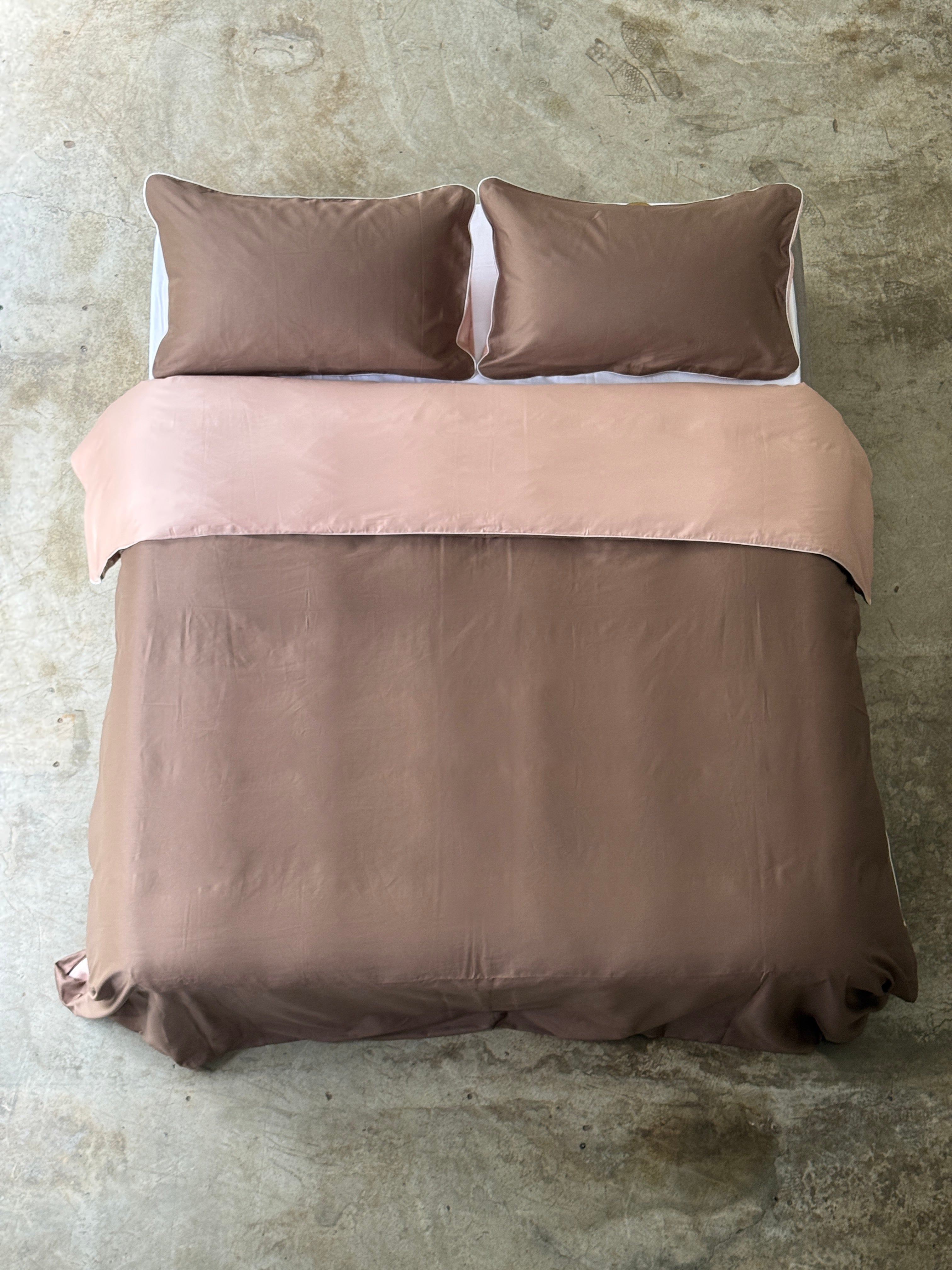 Parure Copripiumino Raso di Cotone Double Letto Moreali Tessile Casa Matrimoniale Cioccolato/Rosa