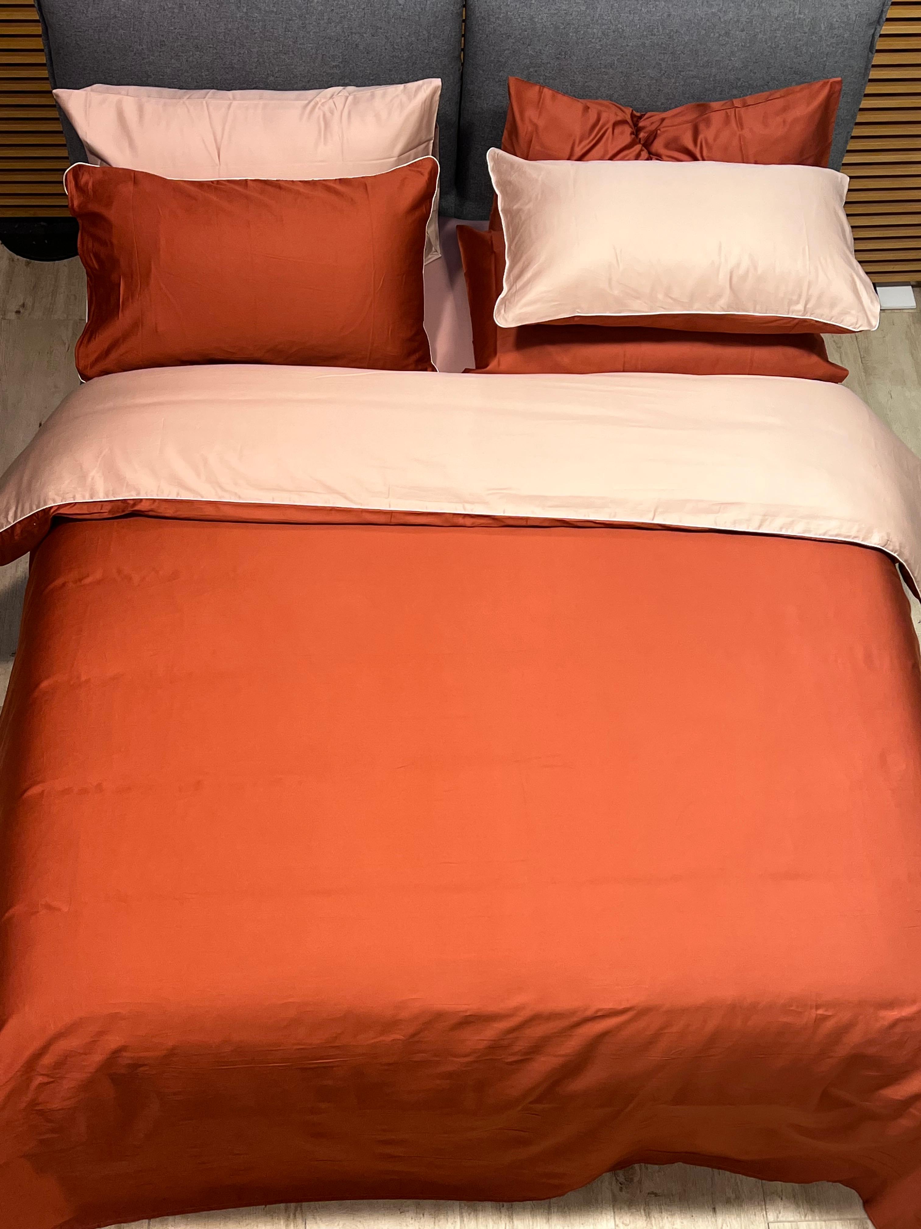 FINE SERIE Parure Copripiumino Raso di Cotone Double Letto Moreali Tessile Casa Matrimoniale Rosa/Melograno