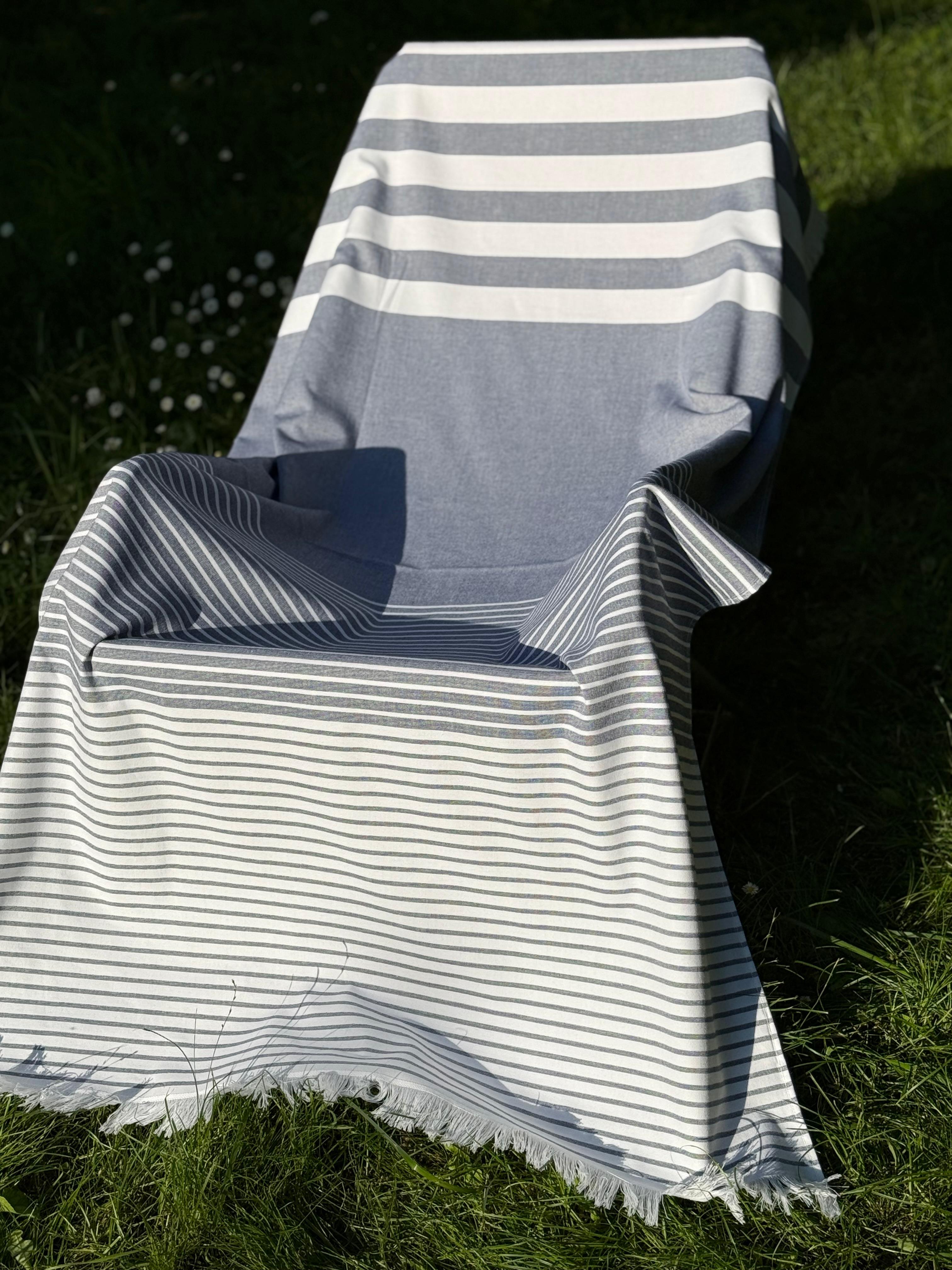 Telo Mare Spugna e Cotone Righe Neutre Bagno Moreali Tessile Casa 100 x 180 Blu Denim