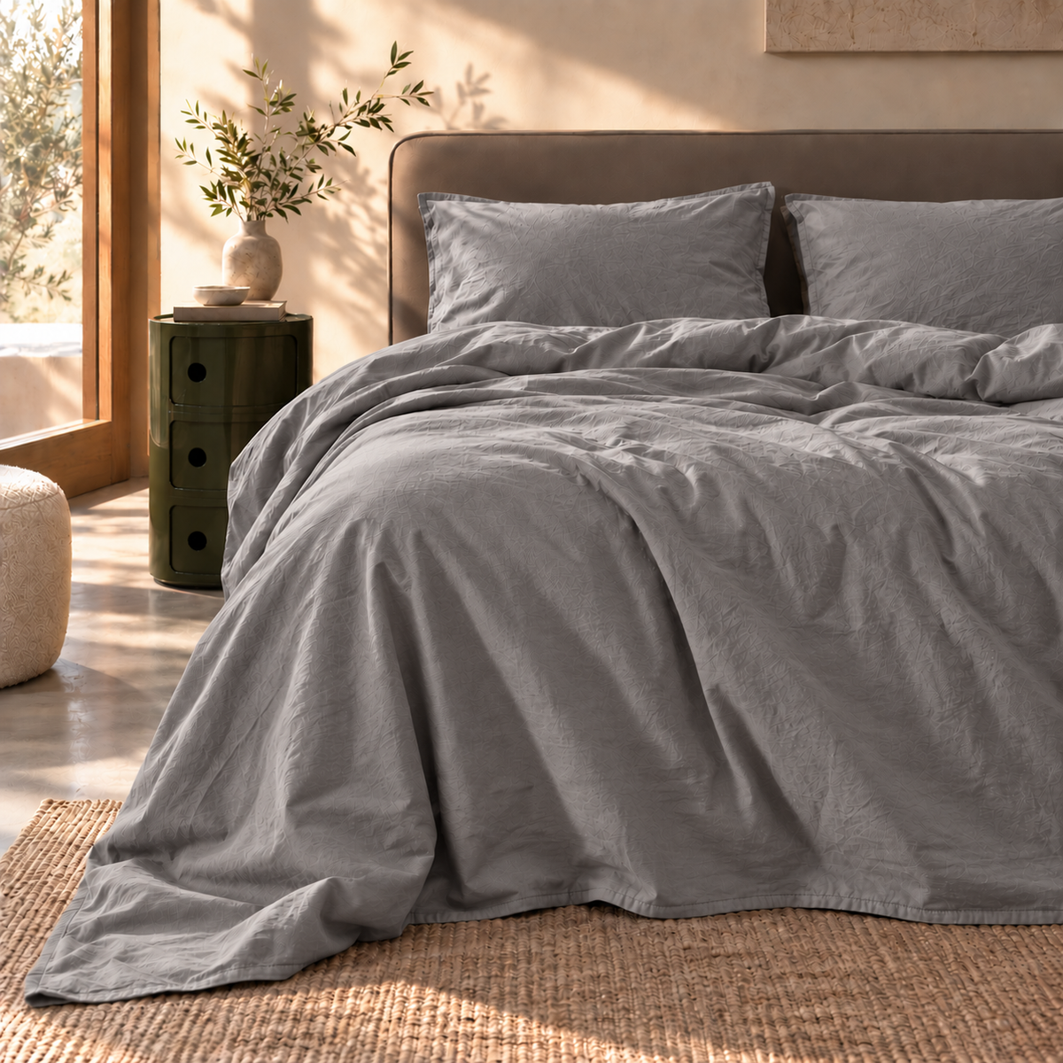 Parure Copripiumino Cotone No-Stiro ESSENZIALE Letto Moreali Tessile Casa Matrimoniale Grigio