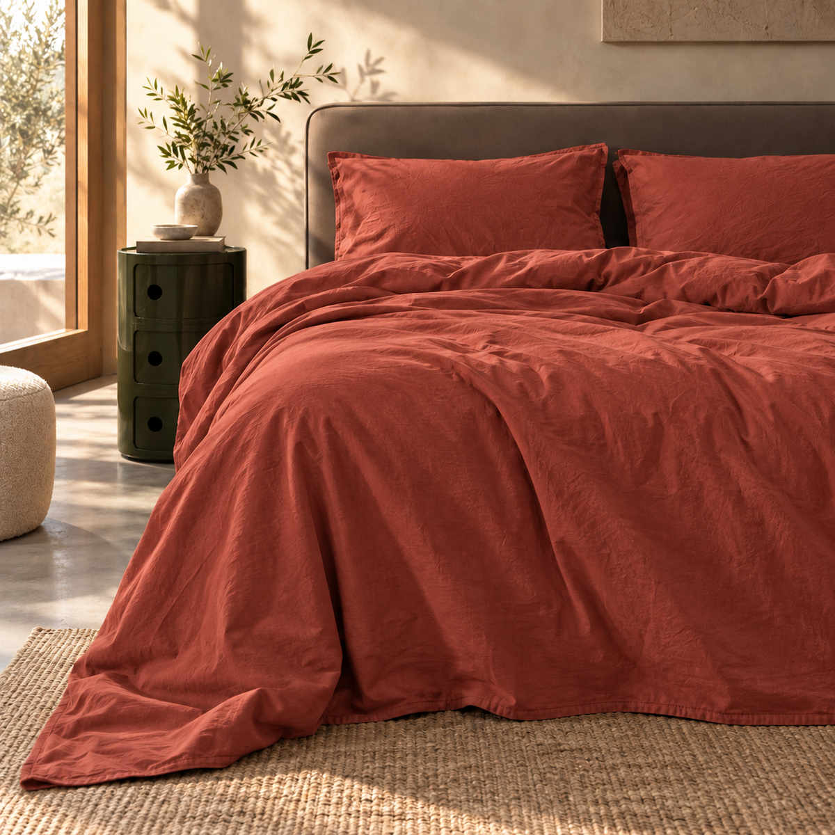 Parure Copripiumino Cotone No-Stiro ESSENZIALE Letto Moreali Tessile Casa Matrimoniale Terrarossa