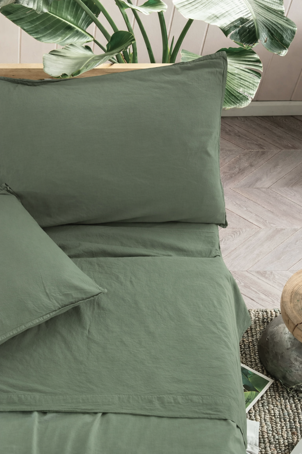 Parure Lenzuola Cotone No-Stiro ESSENZIALE Letto Moreali Tessile Casa Matrimoniale 250 x 295 Verde