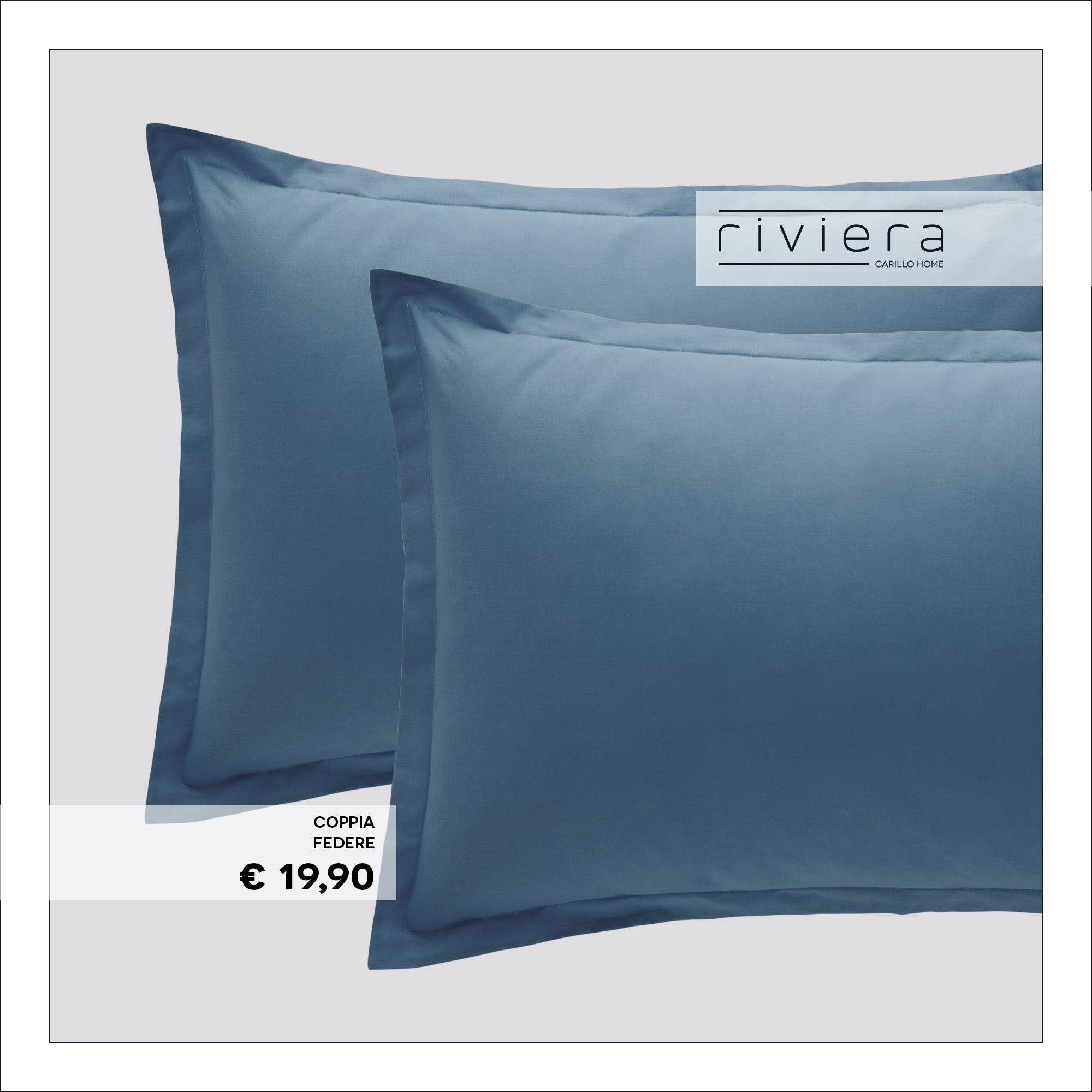 Coppia di Federe 100% Madapolam Cotone Letto Riviera 50 x 80 Blu Denim