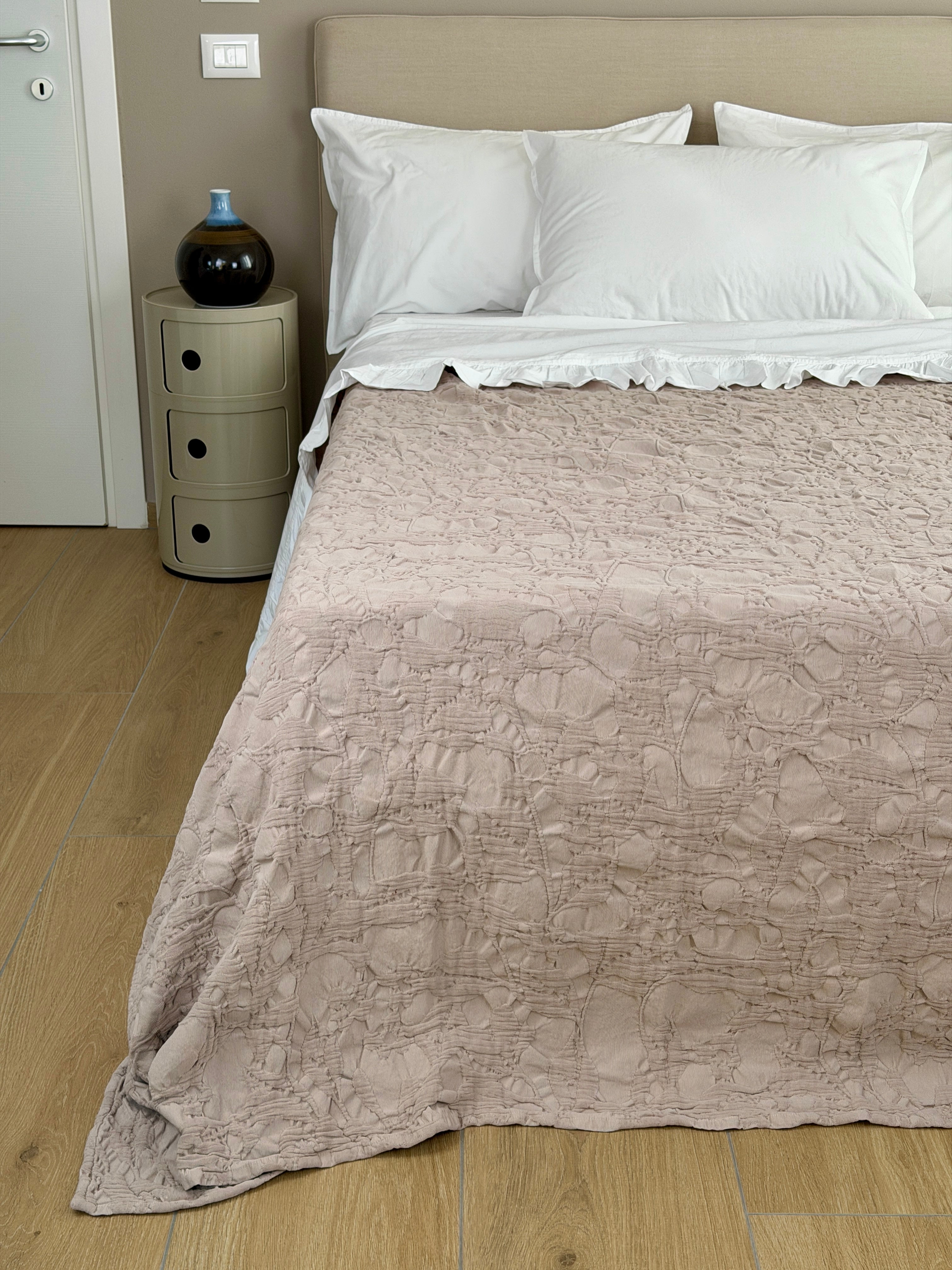 POPUP - Copriletto Stone Washed Ricamato RAMAGE Letto Moreali Tessile Casa Matrimoniale 260 x 260 Taupe