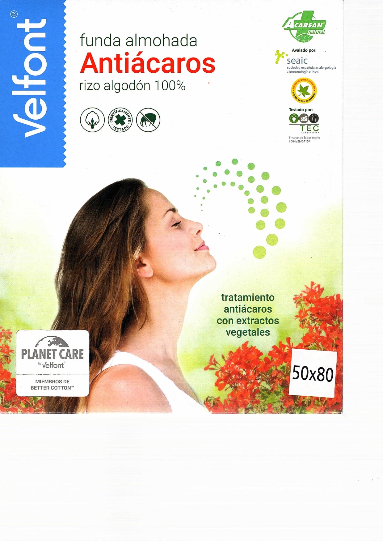 Copriguanciale in Spugna Antiacaro Acarsan® Materasso Velfont 50 x 80 Bianco