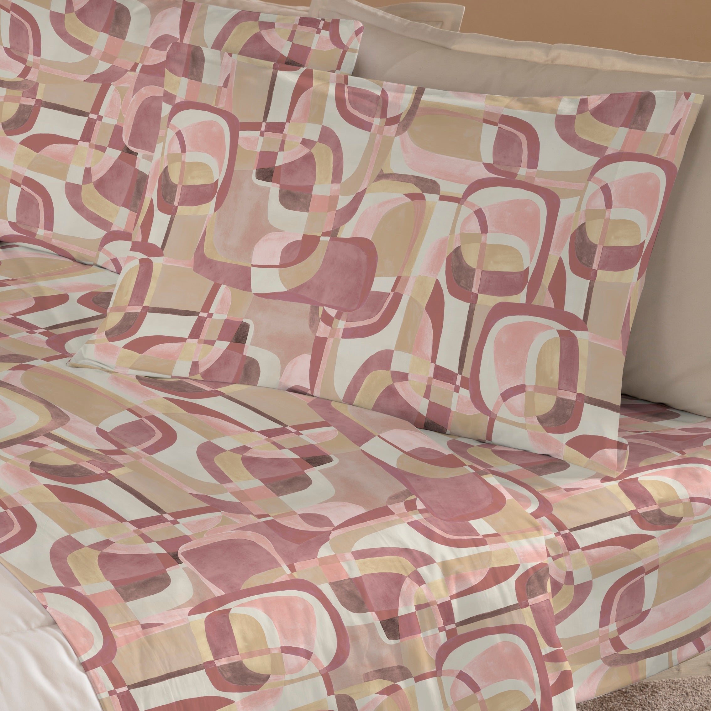 Completo Lenzuola Cotone Stampato Alan Letto Riviera Matrimoniale Rosa Loto