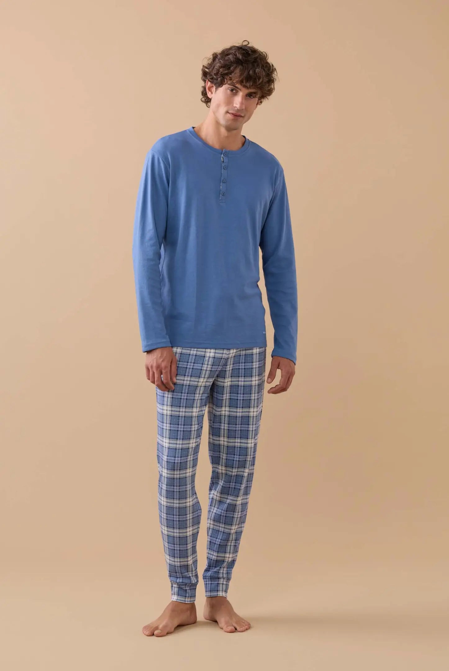 Pigiama Uomo Caldo Cotone Quadretti Abbigliamento noidinotte S Blu Avio