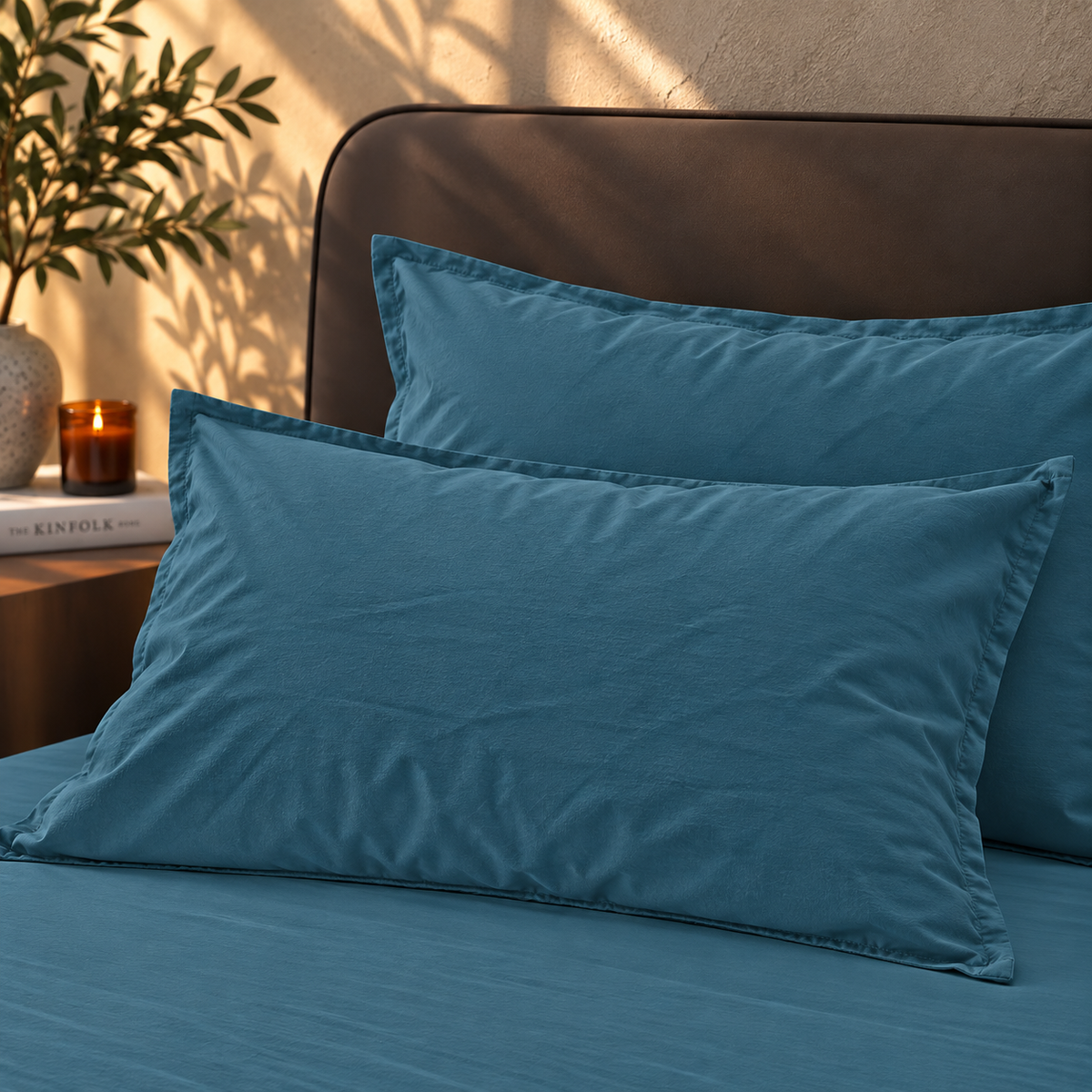 Coppia Federe Cotone No-Stiro ESSENZIALE Letto Moreali Tessile Casa 50 x 80 cm Ottanio