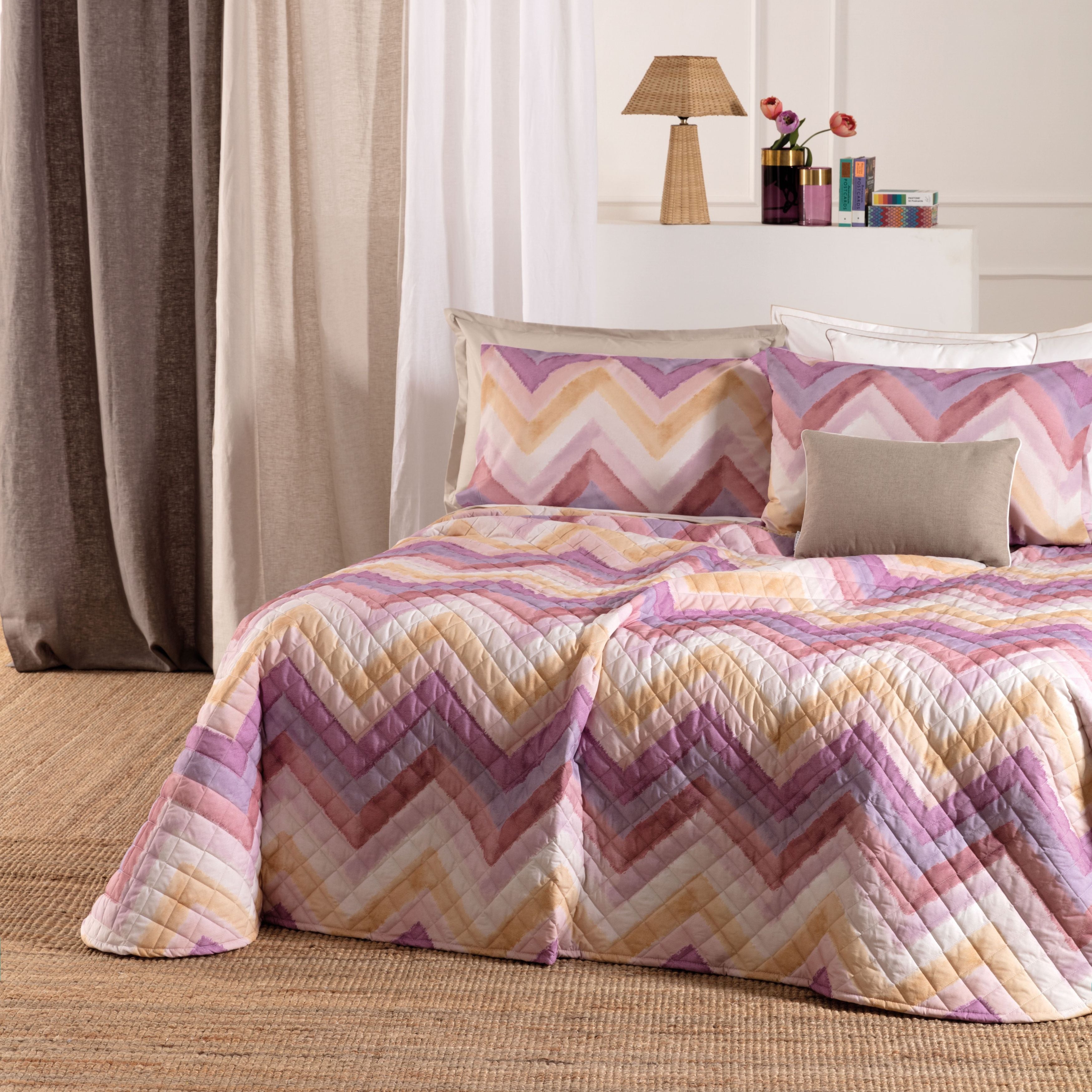 POPUP - Trapuntino in Cotone Stampato ARBEN Letto Riviera Matrimoniale 260 x 270 Malva