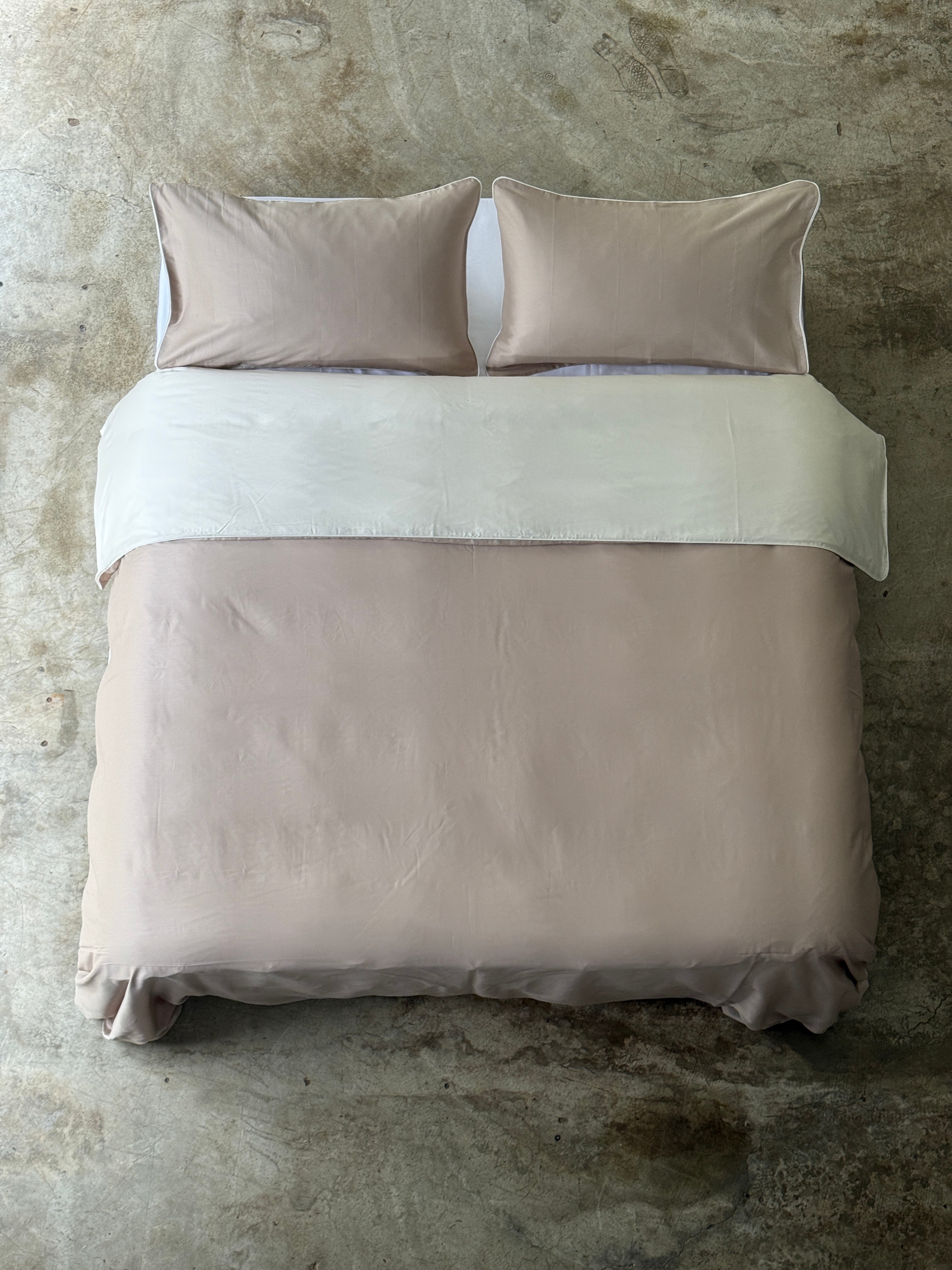 Parure Copripiumino Raso di Cotone Double Letto Moreali Tessile Casa Matrimoniale Lino/Crema