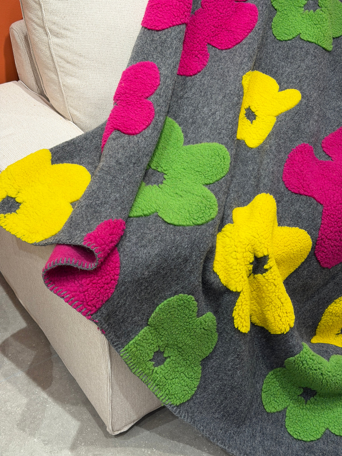 Plaid Lana Cotta Italiana POP ART FLOWERS Soggiorno Moreali Tessile Casa