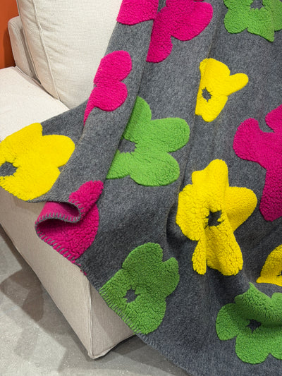 Plaid Lana Cotta Italiana POP ART FLOWERS Soggiorno Moreali Tessile Casa