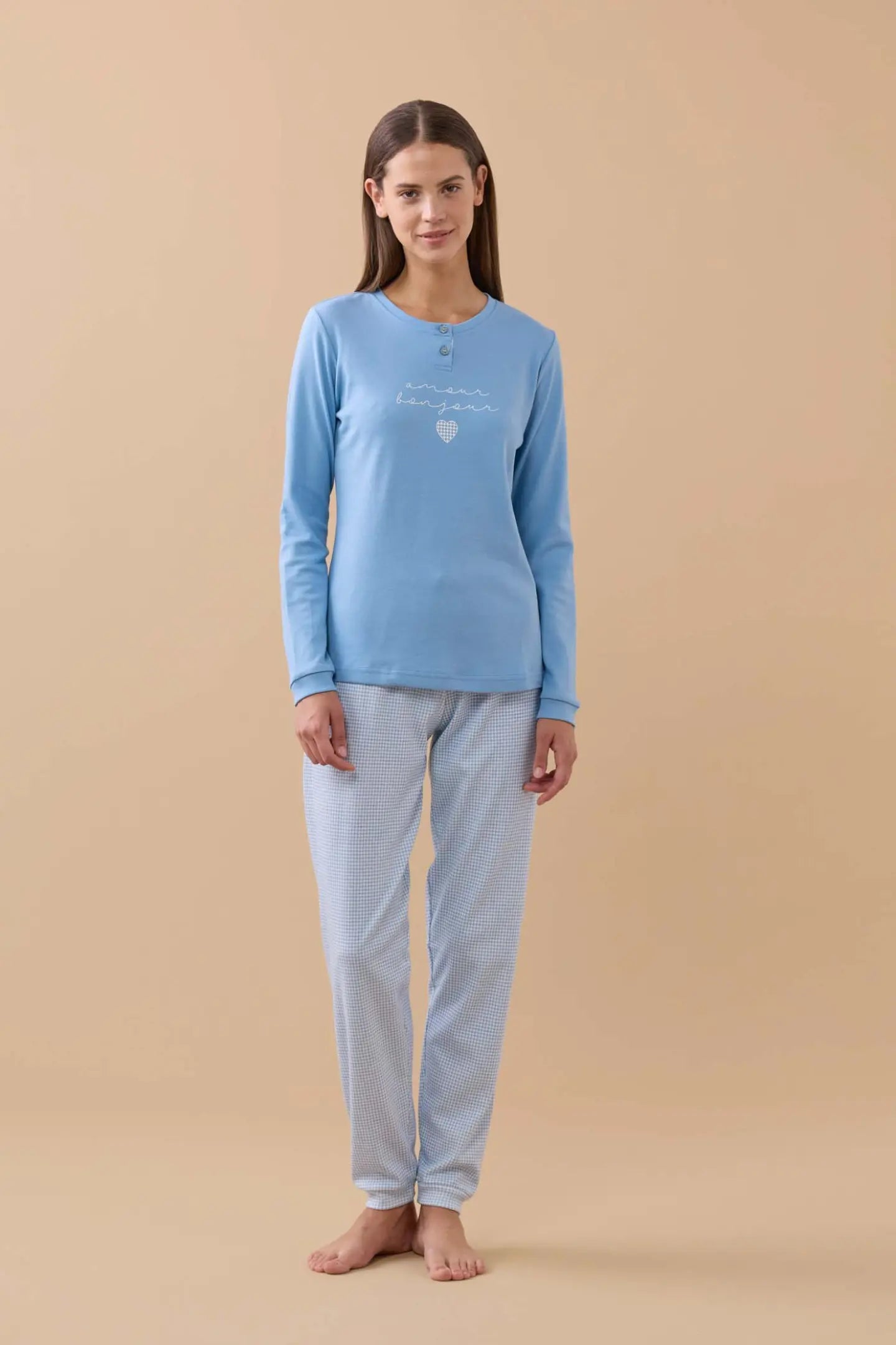 Pigiama Donna Caldo Cotone Amour Bonjour Abbigliamento noidinotte XS Azzurro