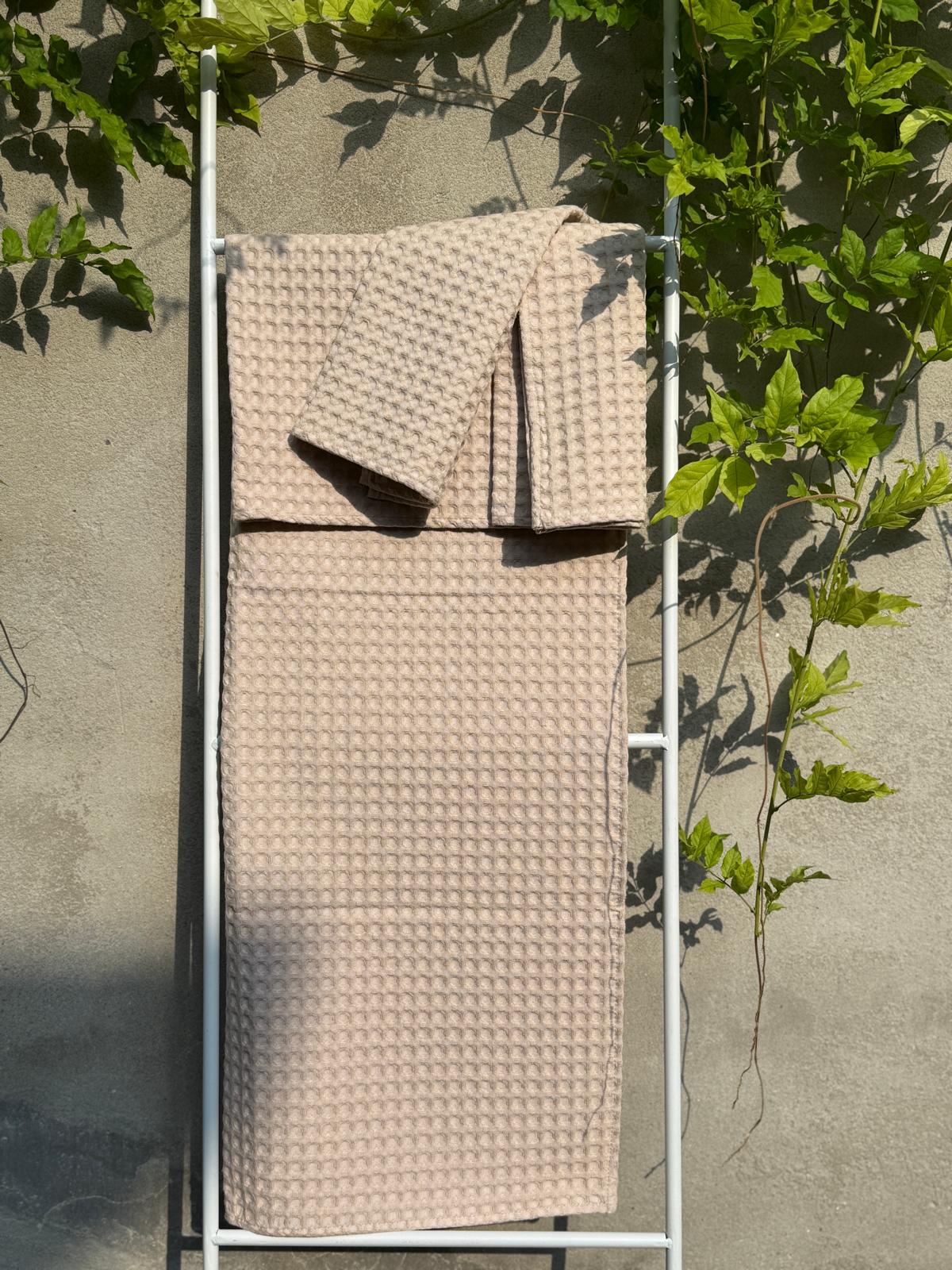 Set Asciugamani APONE Bagno Moreali Tessile Casa 60 x 110 / 40 x 60 Cipria