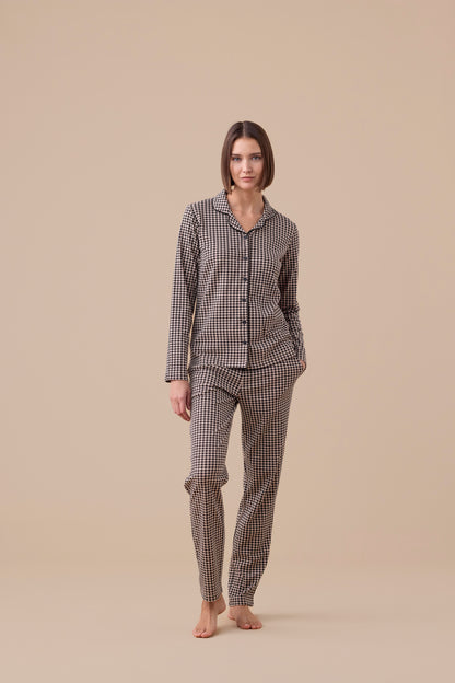 Pigiama Donna Caldo Cotone Pied-de-Poule Abbigliamento noidinotte XS Tortora