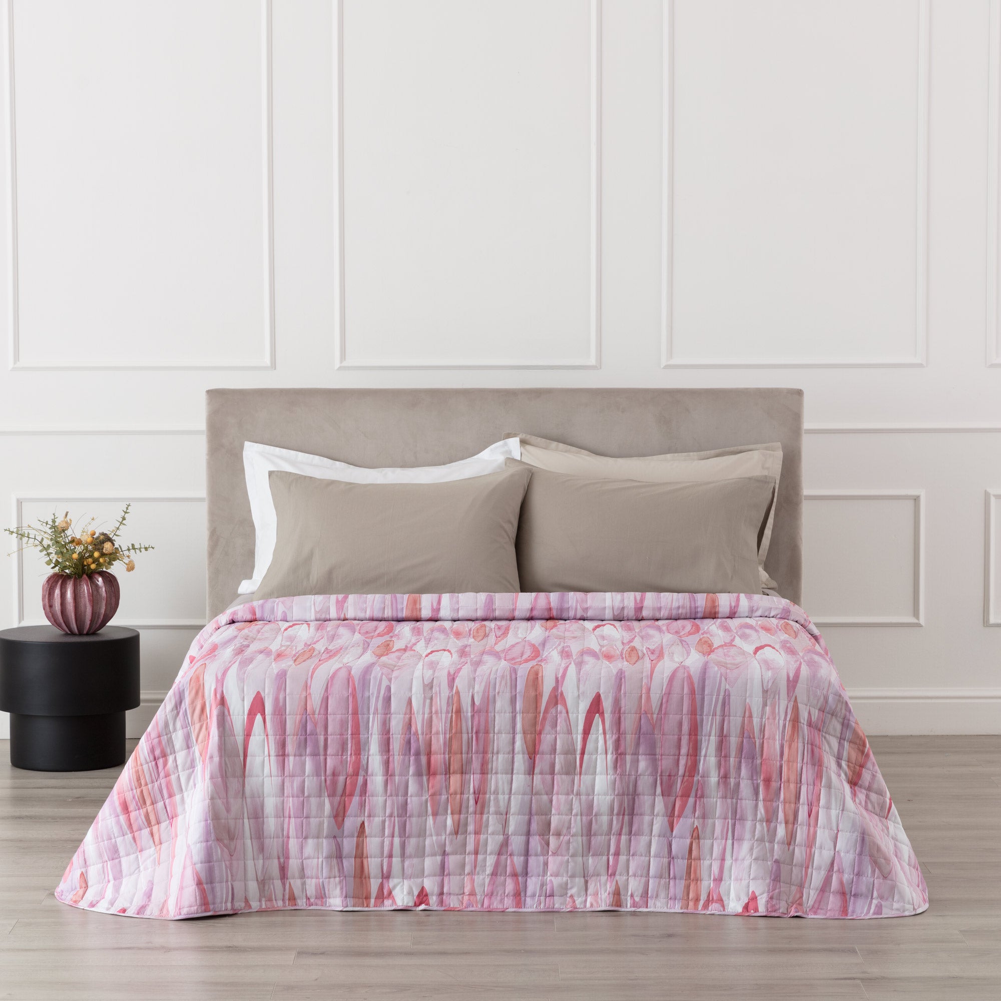 Trapuntino in Microfibra Stampato VEGA Letto Riviera Matrimoniale 260 x 260 Rosa Quarzo