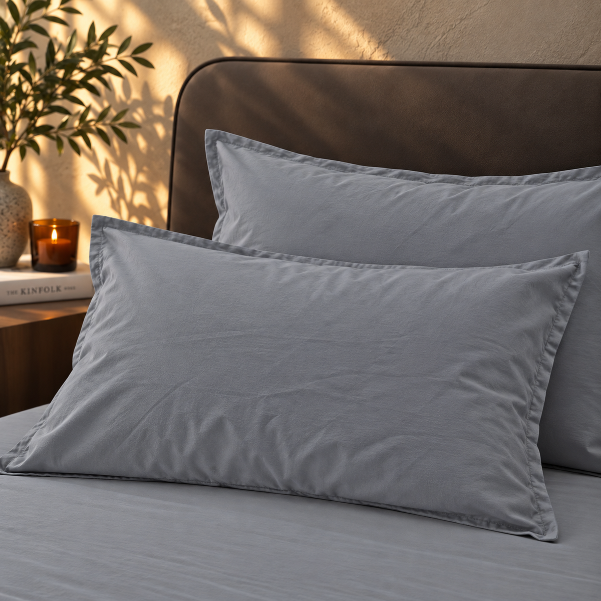Coppia Federe Cotone No-Stiro ESSENZIALE Letto Moreali Tessile Casa 50 x 80 cm Grigio