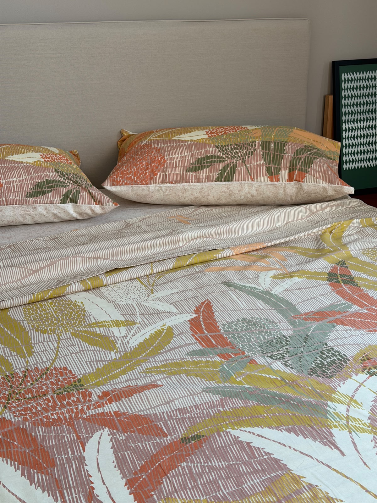 Completo Lenzuola Cotone Stampato LARIZA Letto Riviera Matrimoniale Ambra