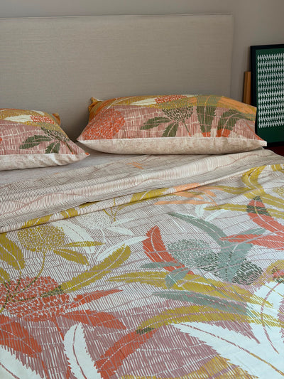 Completo Lenzuola Cotone Stampato LARIZA Letto Riviera Matrimoniale Ambra