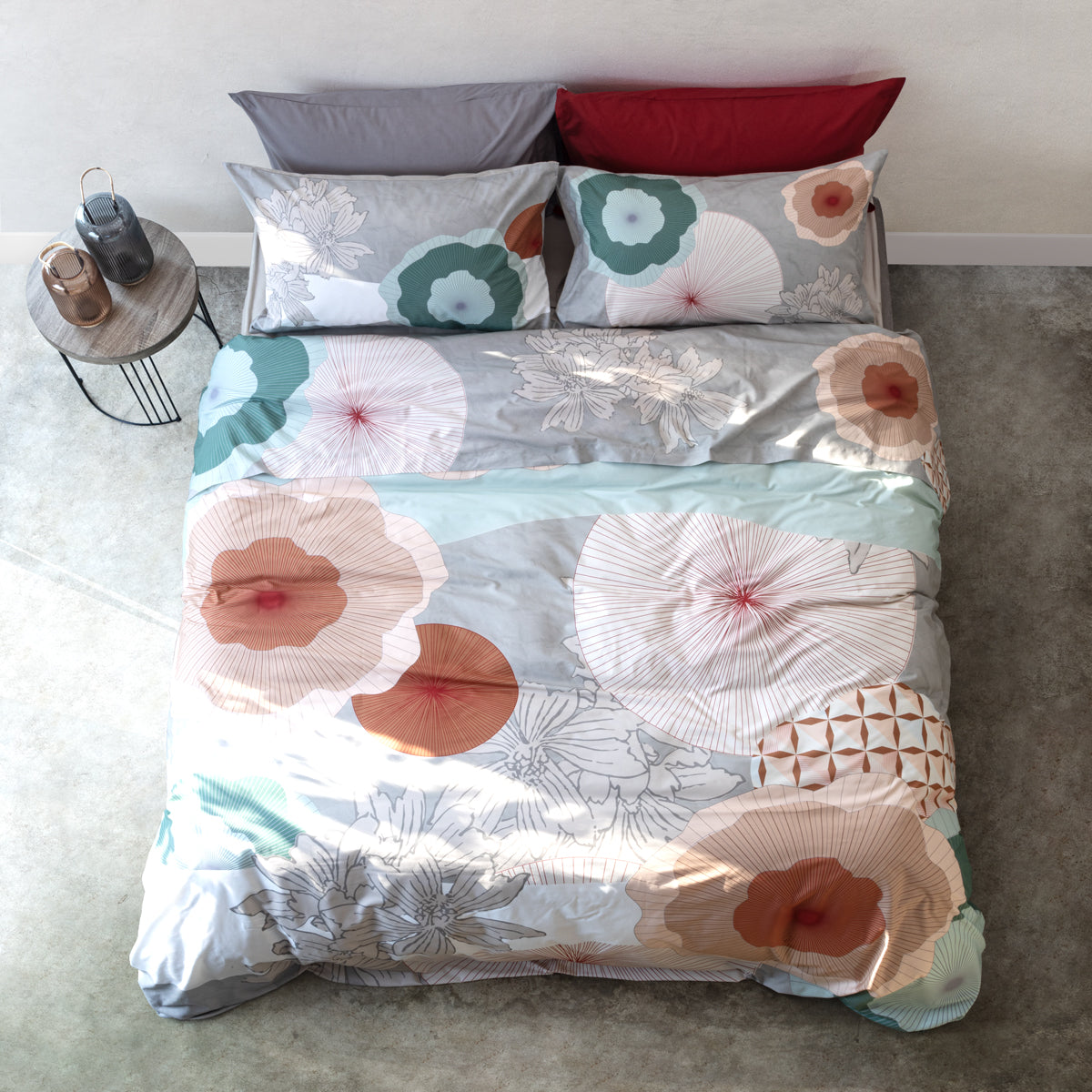 Completo Lenzuola Copriletto Flower Power 2532 Letto Cogal