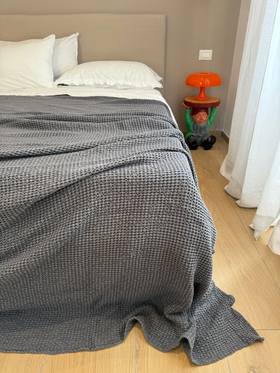 POPUP - Copriletto Stone Washed Nido D'Ape Soggiorno Moreali Tessile Casa Matrimoniale 260 x 260 Grigio