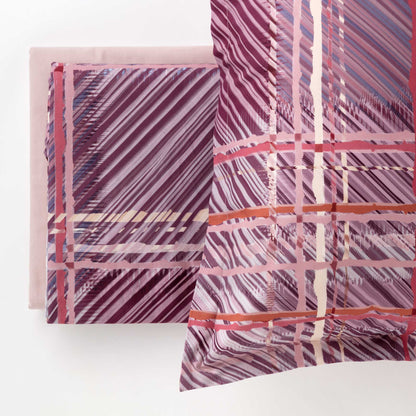 Completo Lenzuola Copriletto Percalle Stampa Digitale Yuta Letto Riviera Matrimoniale Rosso Melograno