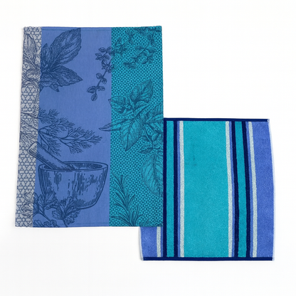 Set Canovacci Tela+Spugna KITCHEN STRIPES Cucina Moreali Tessile Casa 70x50 + 50x50 Blu