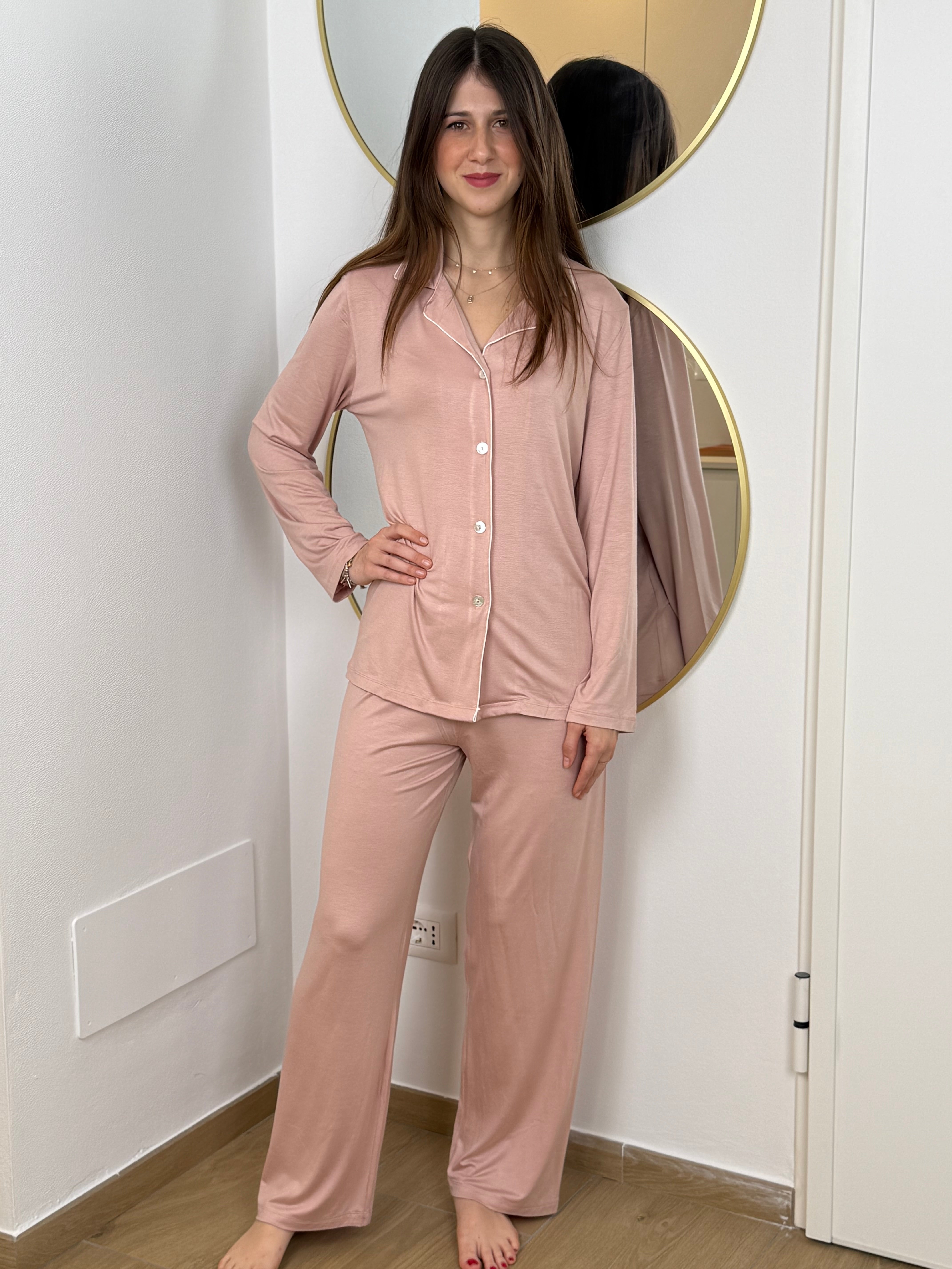 Pigiama Donna Aperto Piping Abbigliamento Moreali Tessile Casa S Rosa