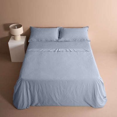 Parure Lenzuola Copriletto No-Stiro NIRANO PLUS Letto Moreali Tessile Casa Matrimoniale Azzurro Polvere