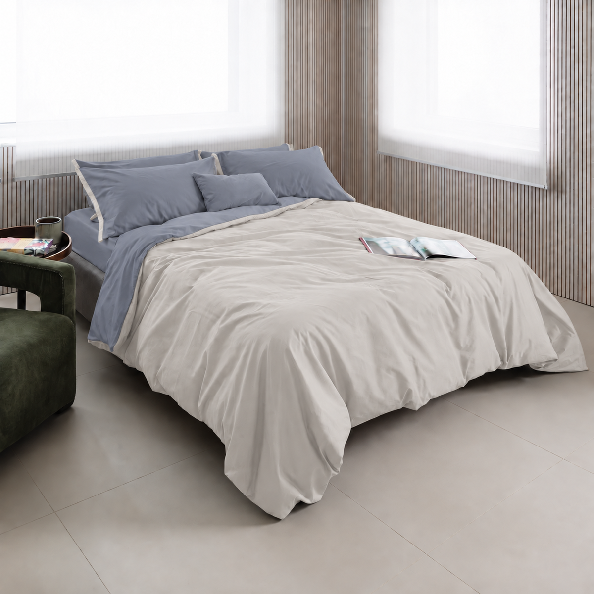 Parure Copripiumino CALDO COTONE BICOLORE Letto Cogal Matrimoniale Greige