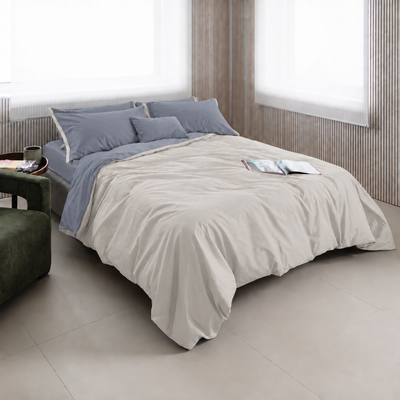 Parure Copripiumino CALDO COTONE BICOLORE Letto Cogal Matrimoniale Greige
