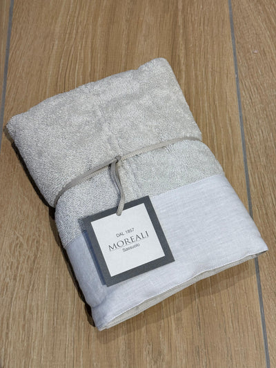 Set Asciugamani Nirano Bordo Lino Bagno Moreali Tessile Casa 60 x 100 / 40 x 60 Perla