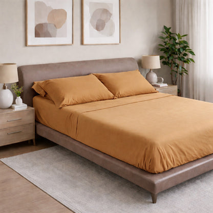 Completo Lenzuola Raso Satin Elegance Letto Moreali Tessile Casa Matrimoniale Caramello