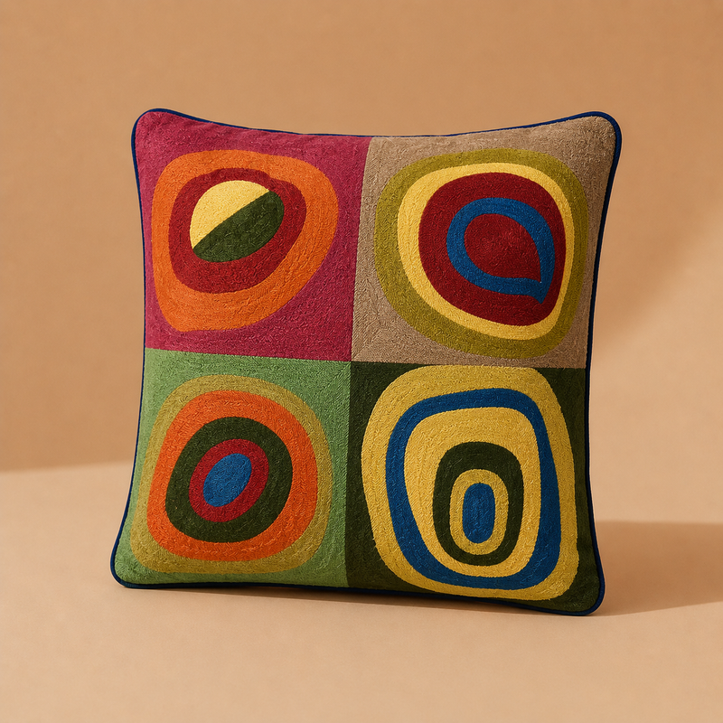 Cuscino Arredo 100% Cotone Ricamato KANDINSKY Soggiorno Moreali Tessile Casa 50 x 50 Multicolor