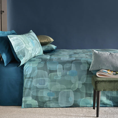 Parure Copripiumino Raso 300TC Stampa Digitale Aqua Letto Reevèr